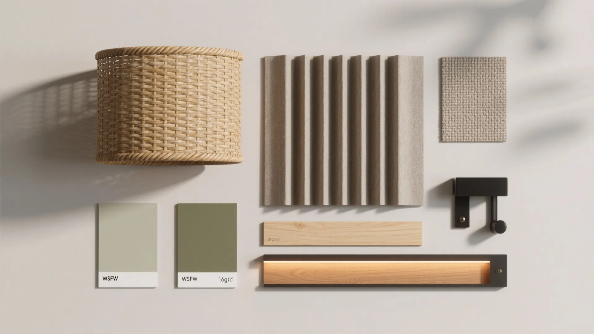 Textured shades (rattan, pleated fabric) for warmth and character