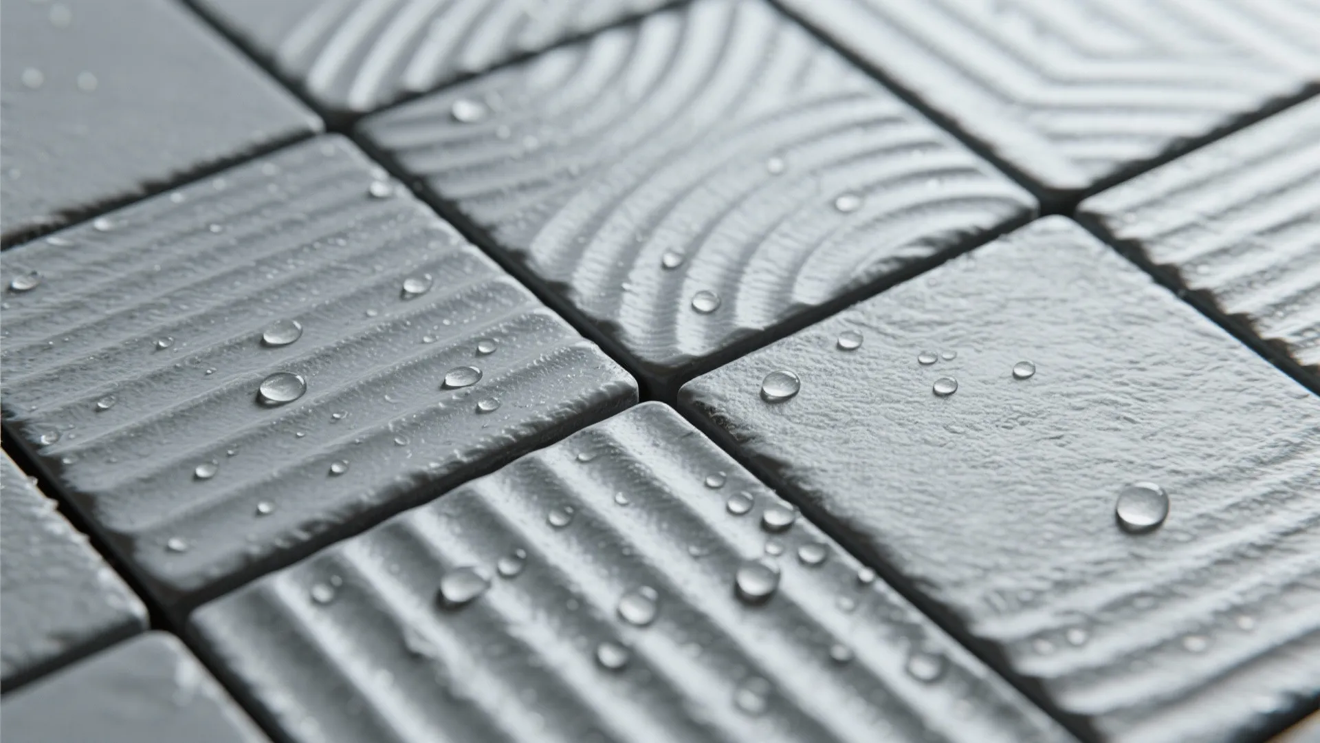 3. Textured mid-grey tiles for tactile interest