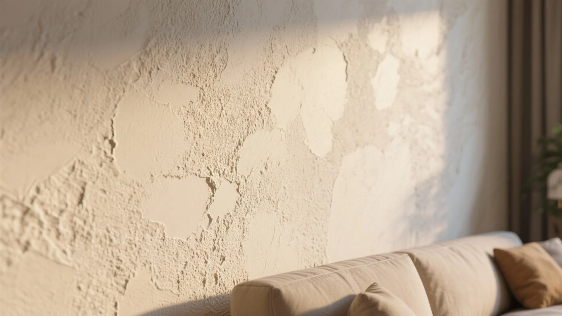 Close-up of sand-textured painted wall surface