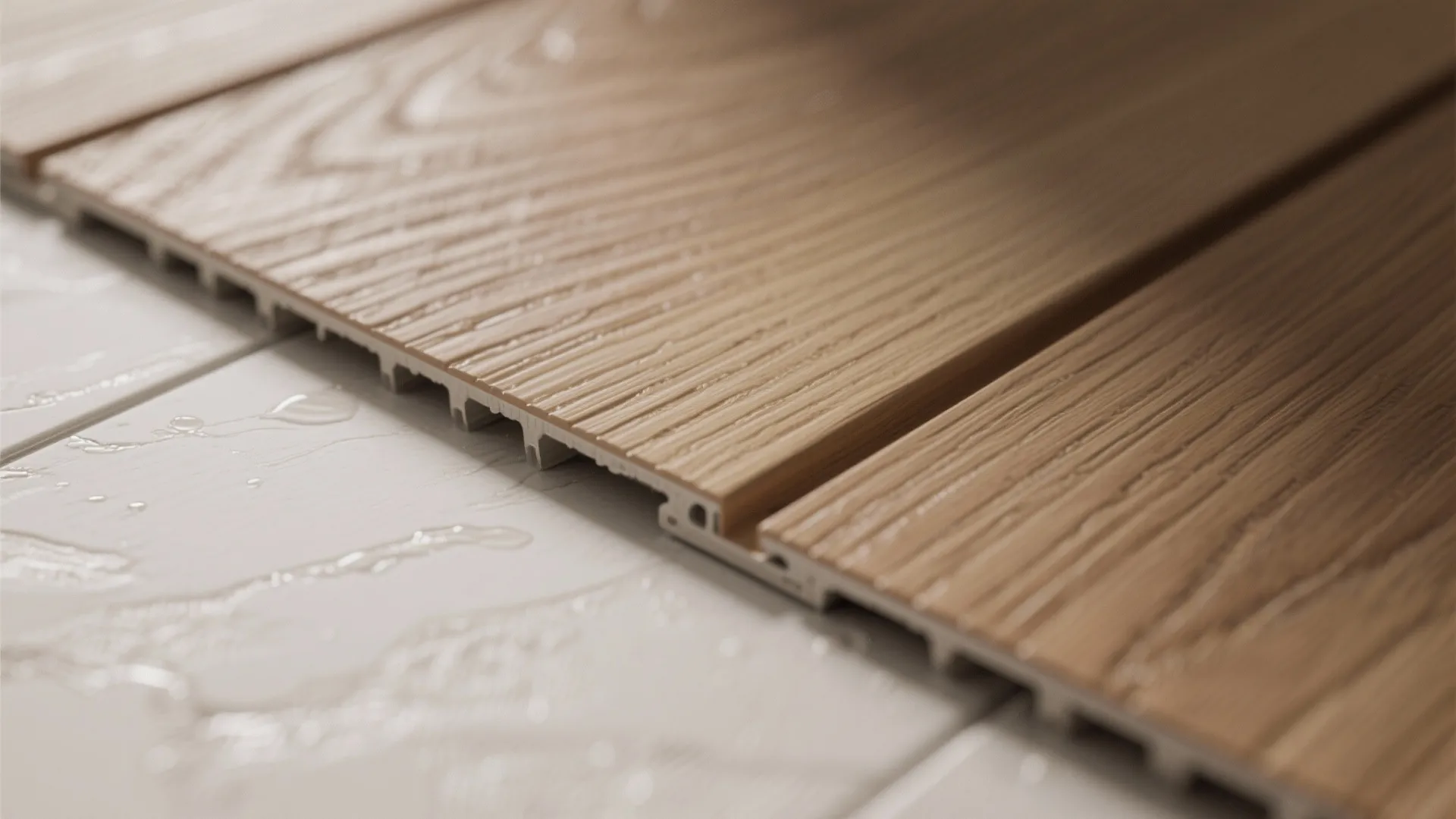 Close up of light wood wall panel boards showing natural grain textures and simple grooved edges