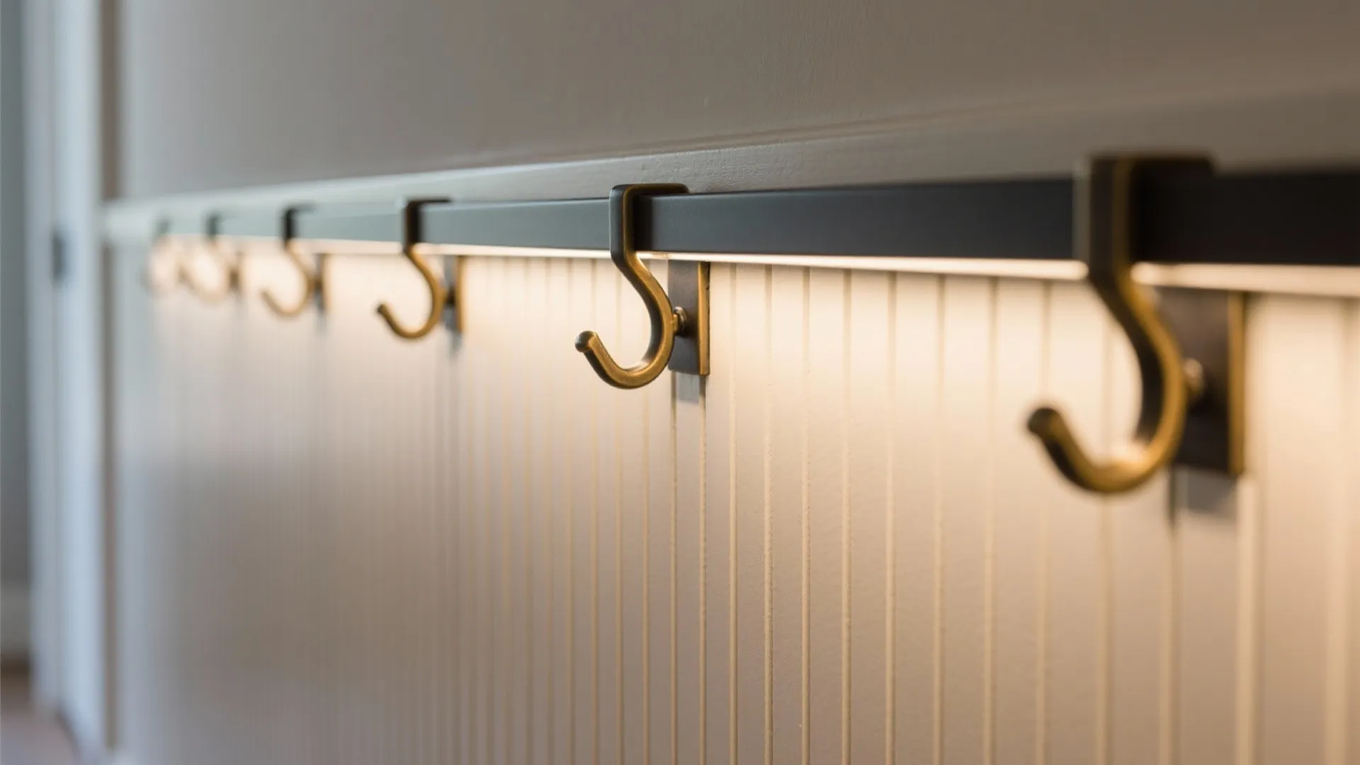 2) Textured wall panels with integrated rails