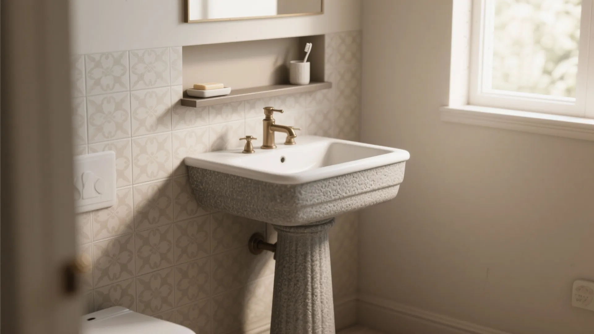 3. Compact pedestal sink with textured grey finish