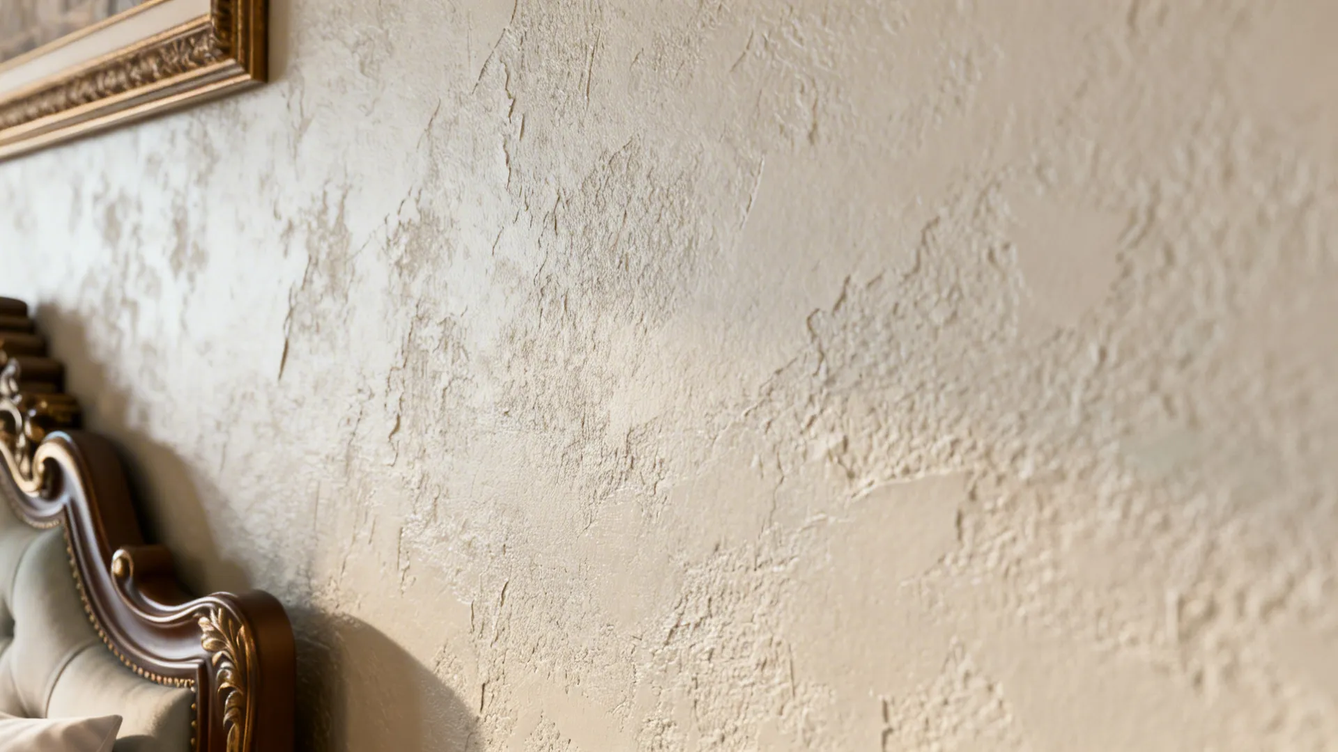 Macro view of Venetian plaster accent wall showing tactile depth and light reflection