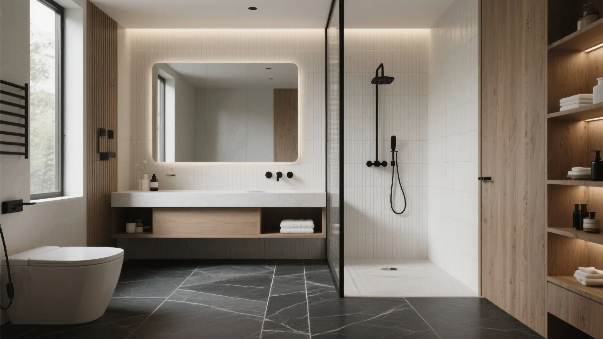 Textured Porcelain and Slate for Tactile Contrast