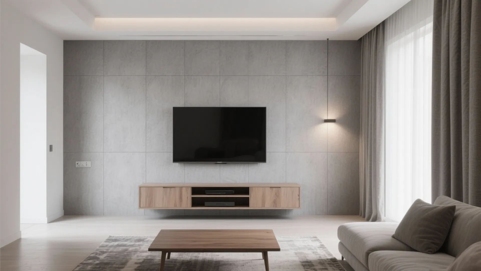 Textured porcelain as a subtle feature wall