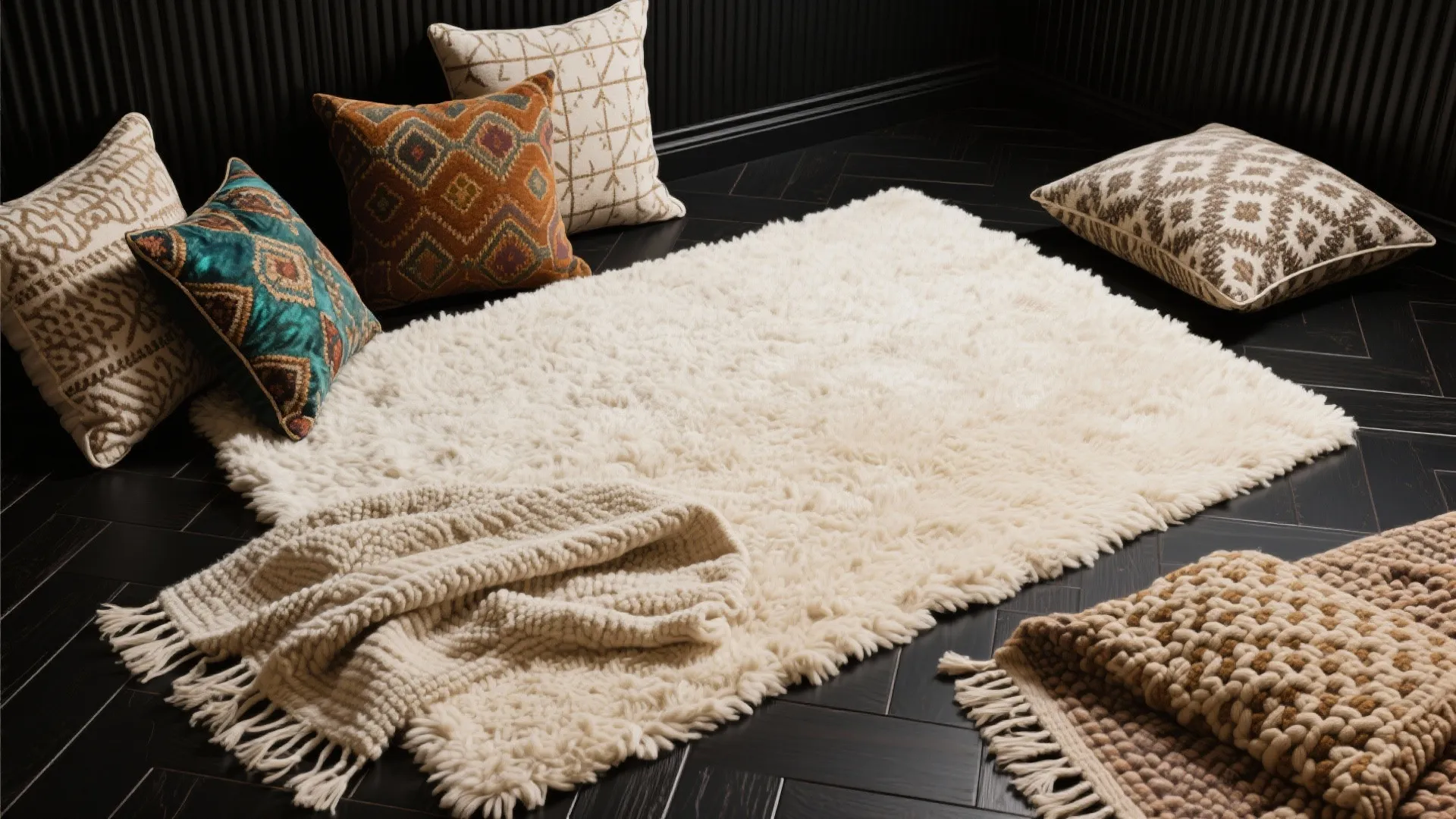 8. Layer with Textured Rugs and Cushions