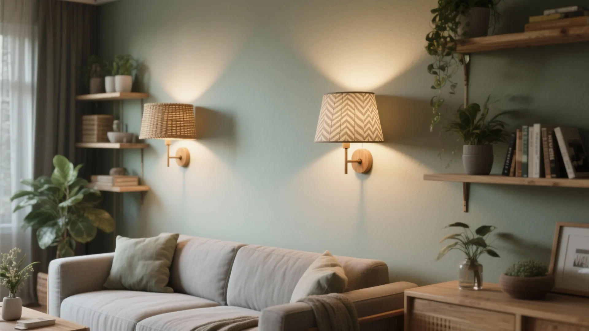 Textured shades (rattan, pleated fabric) for warmth and character