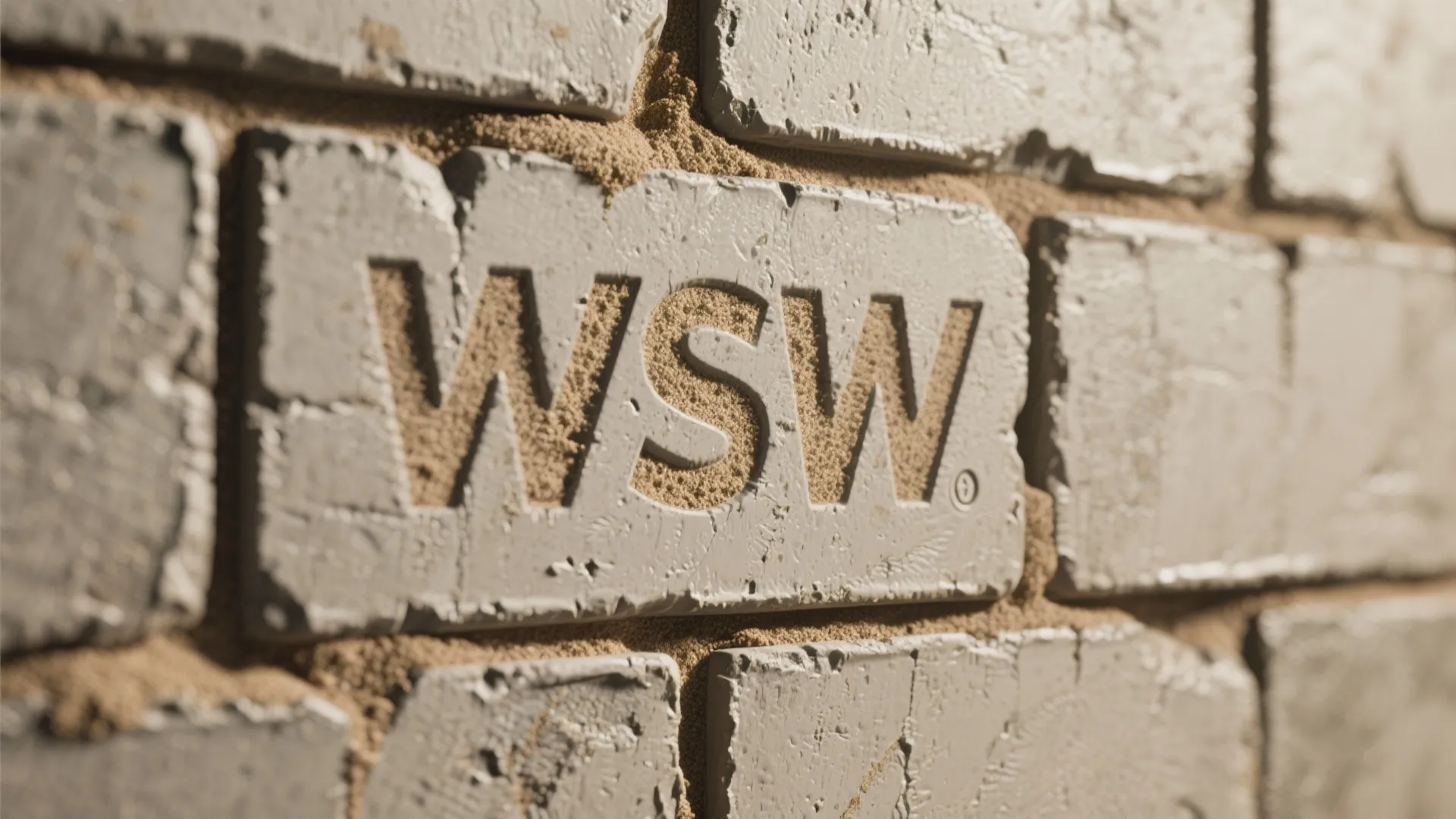 Close-up of sand-infused textured paint with a patterned stencil on concrete block, showing tactile relief and scuff resistance.