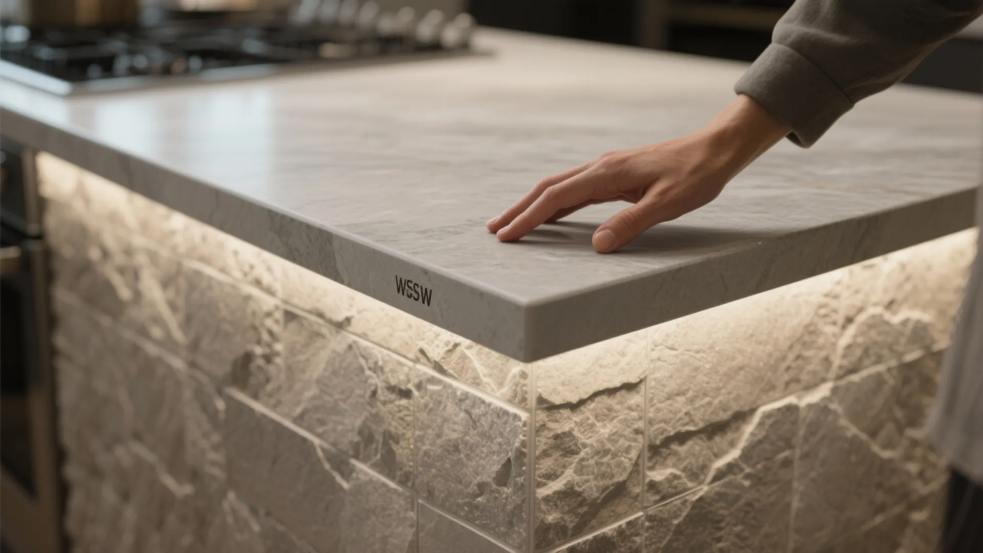 4. Textured stone or porcelain for tactile warmth