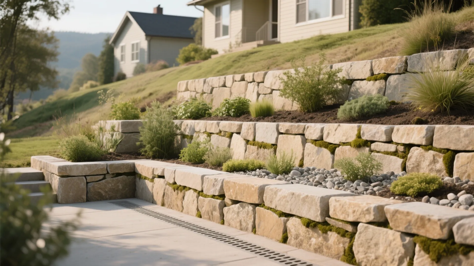 Textured Stone Gravity Walls for Natural Integration