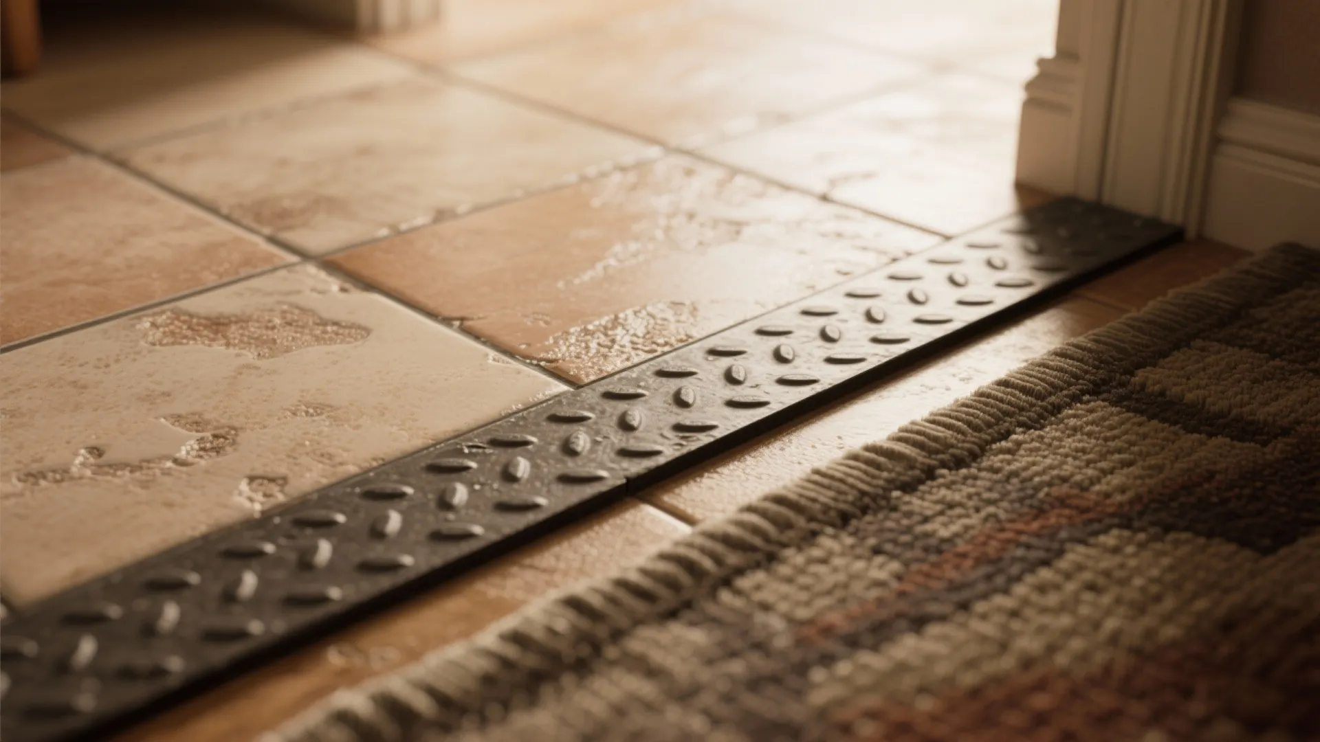 5. Textured or anti-slip tiles near transitions and cozy accents