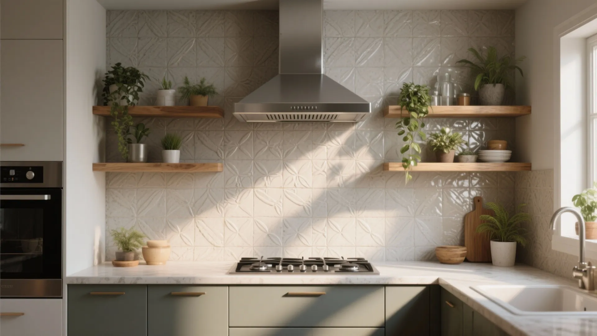 4. Textured Tile Paneling — Durable focal point with endless patterns