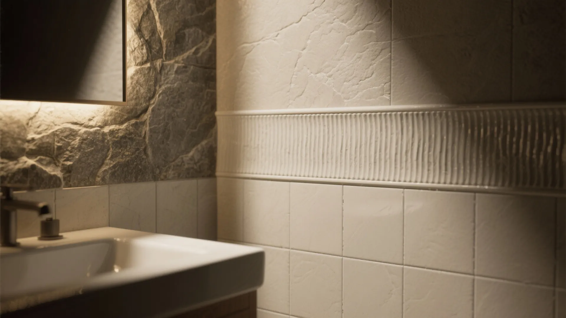 Textured tiles and contrast that read well in low light