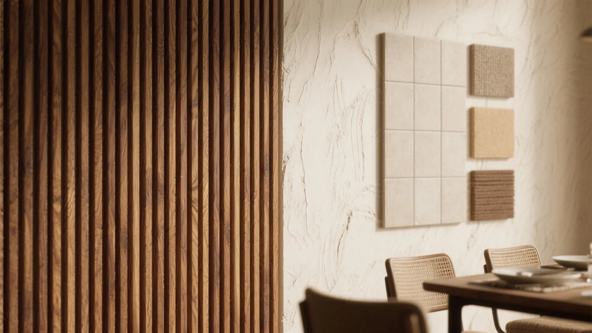 Textured Accent Wall: Plaster, Wood Slats, or Tile