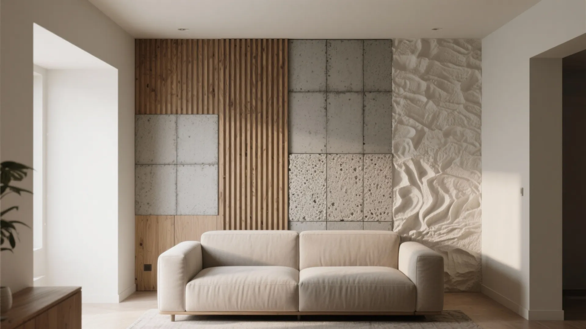 4. Textured Feature Walls with Mixed Materials