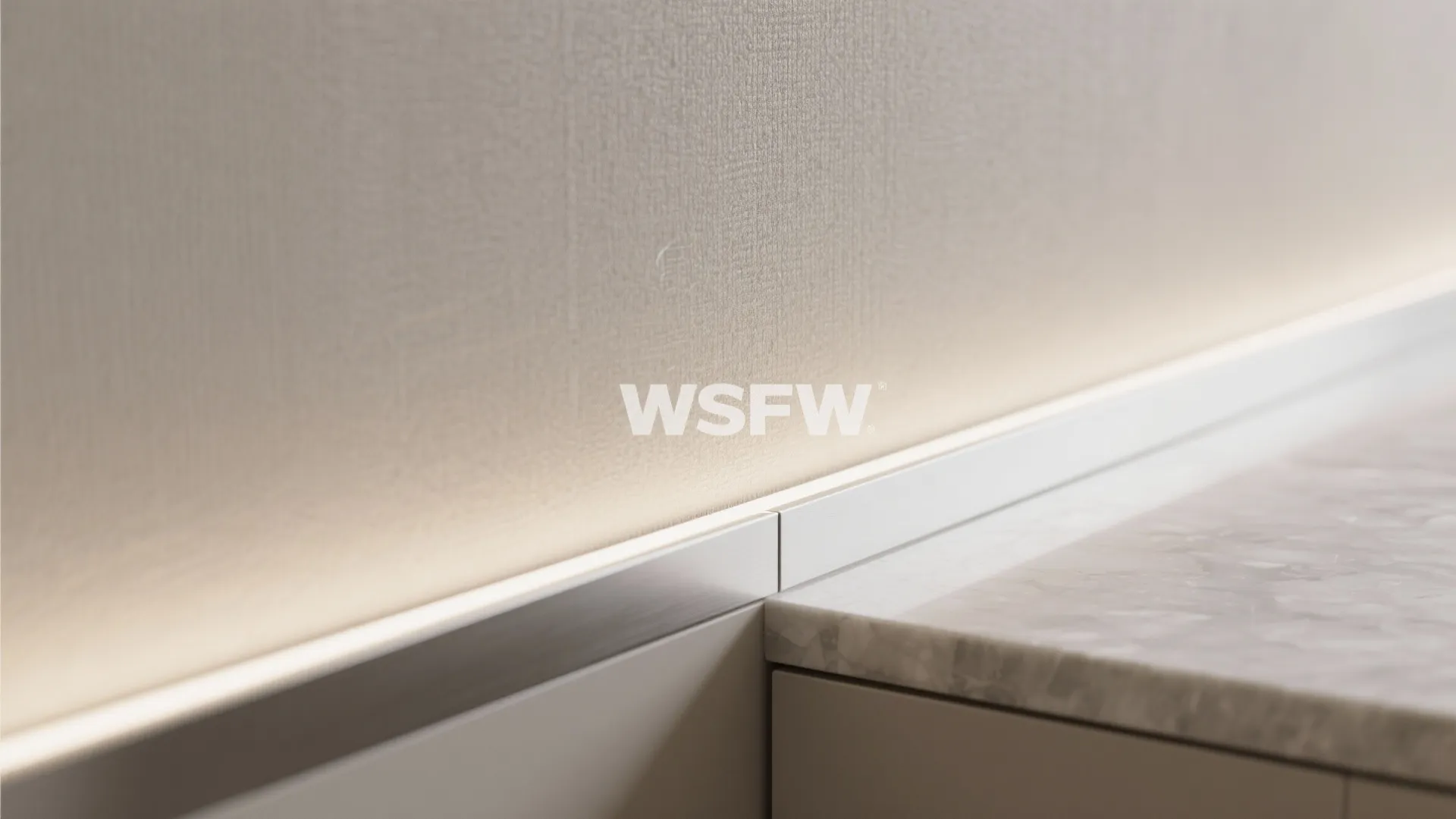 Minimalist Edge-Lit Backsplash with Textured Wallpaper