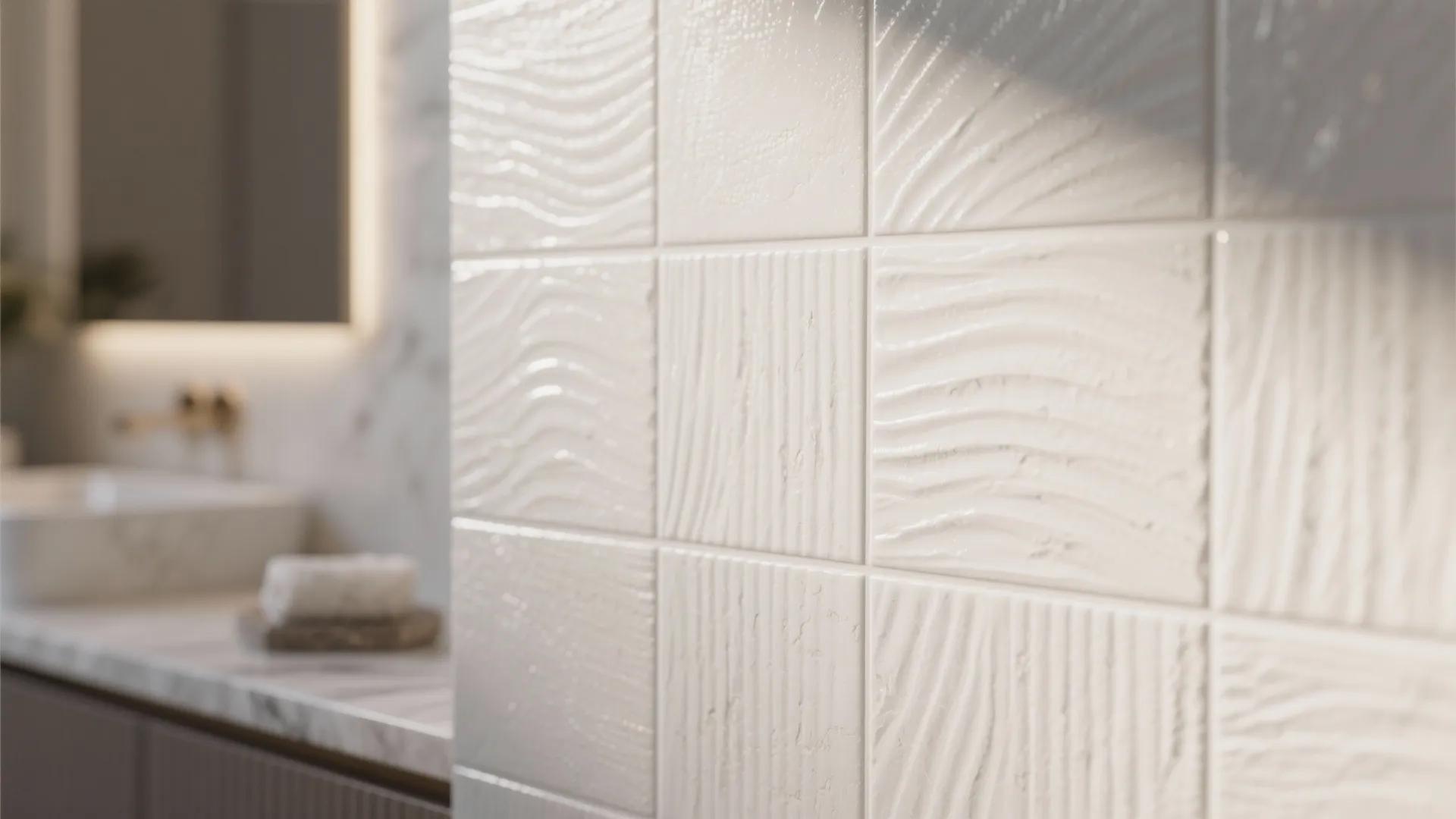 Textured White Tiles with Warm Grey Accents