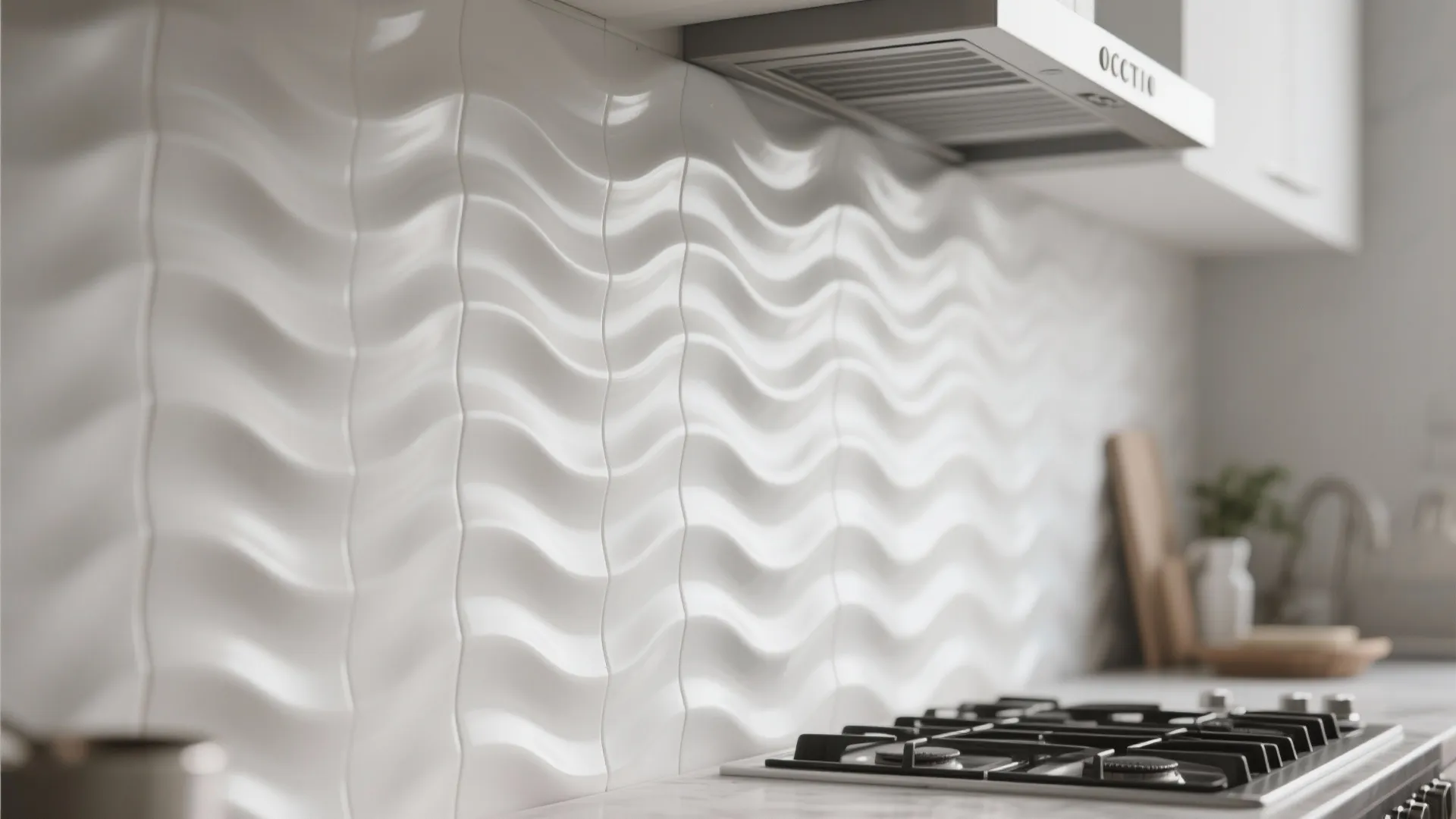 4. Textured white tiles for tone-on-tone sophistication