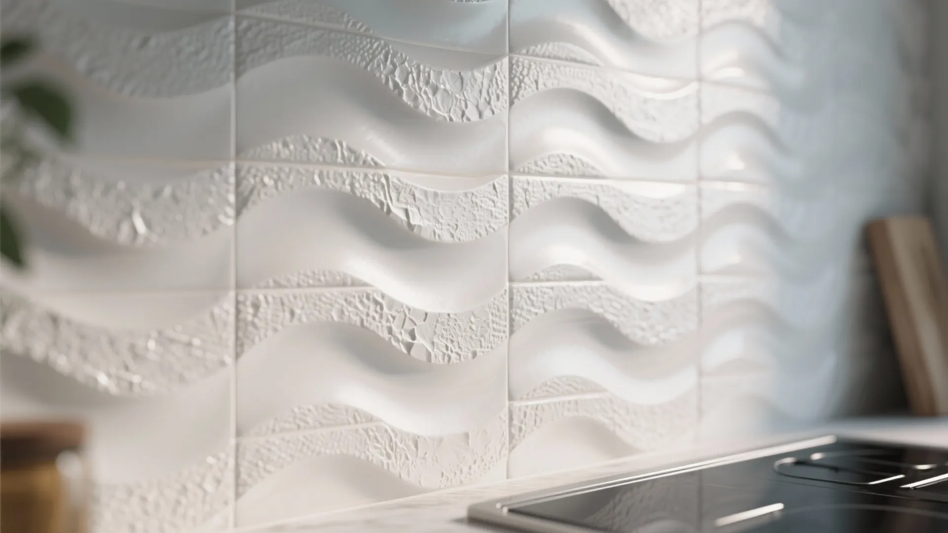 2. Textured White Tiles for Depth