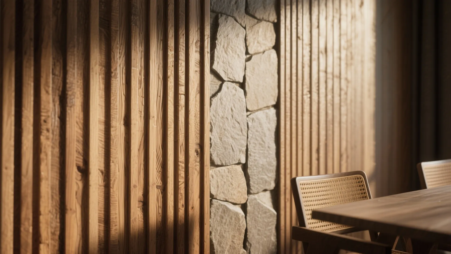 2. Textured Accent with Wood or Stone