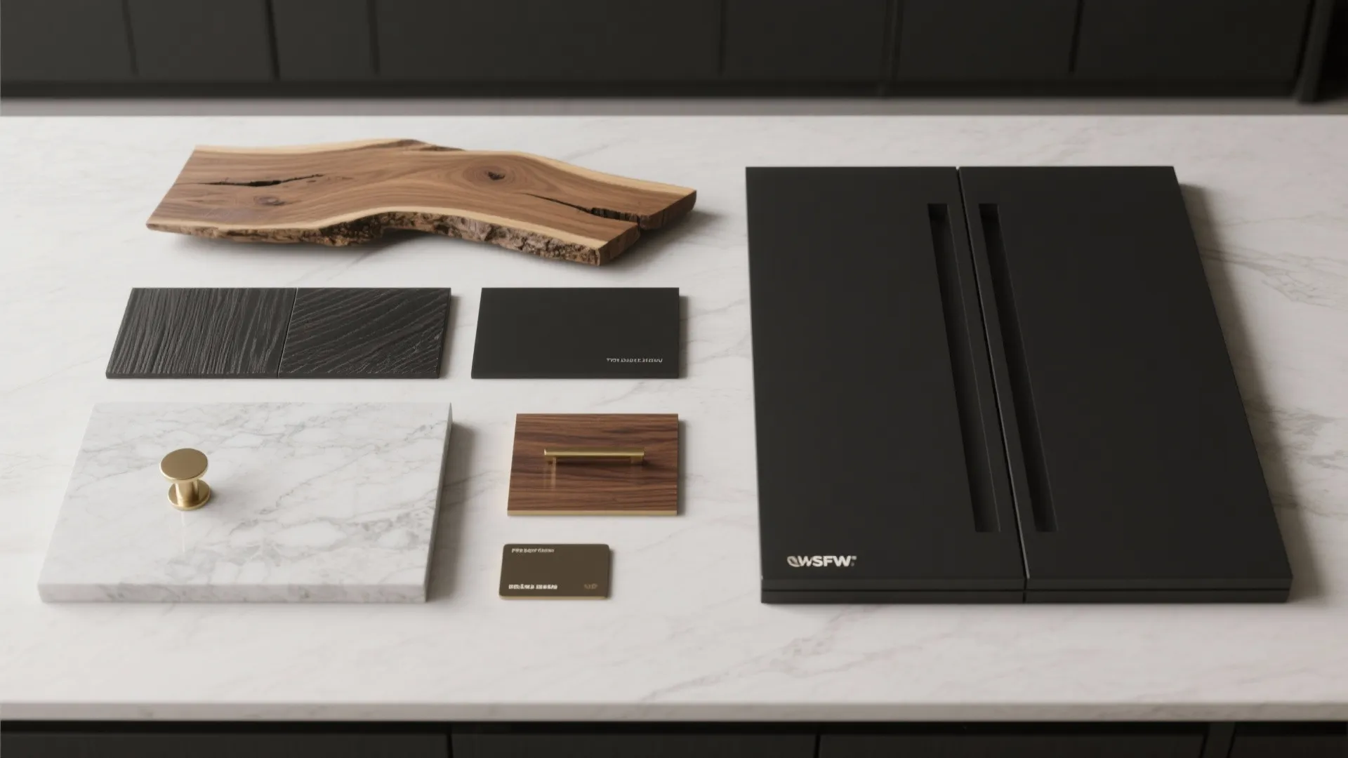 5. Mix textures: matte cabinets, live-edge wood, and stone countertops