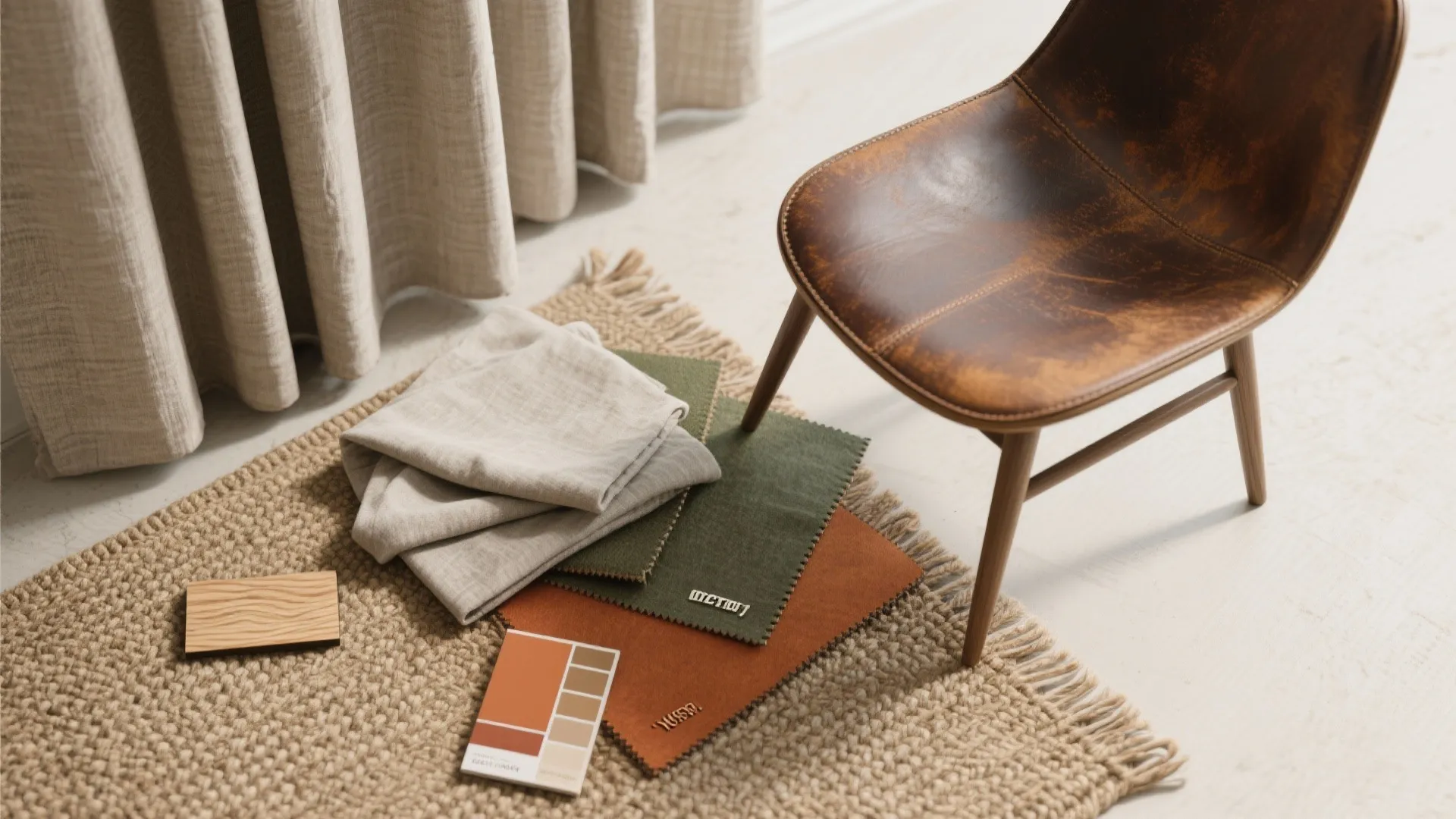 3. Mixed Textures: Linen, Leather, and Woven Rugs
