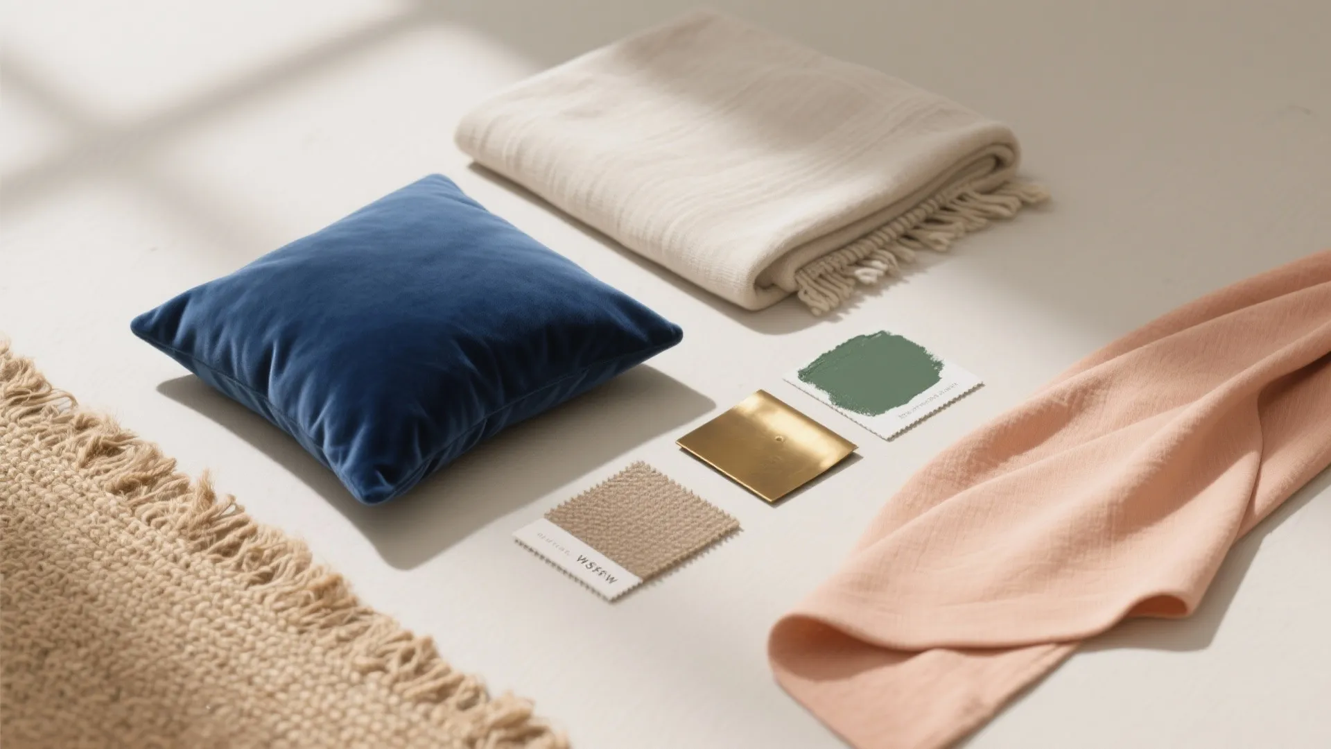 3. Layer textures — velvet, linen, and woven rugs