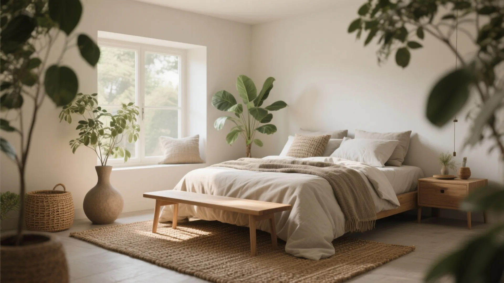 3. Natural textures and restrained greenery