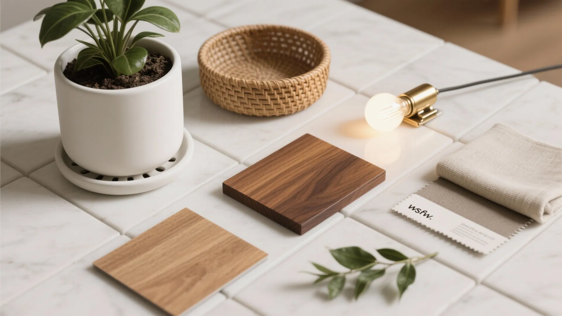 Textured Pots, Wood, and Warm Lighting