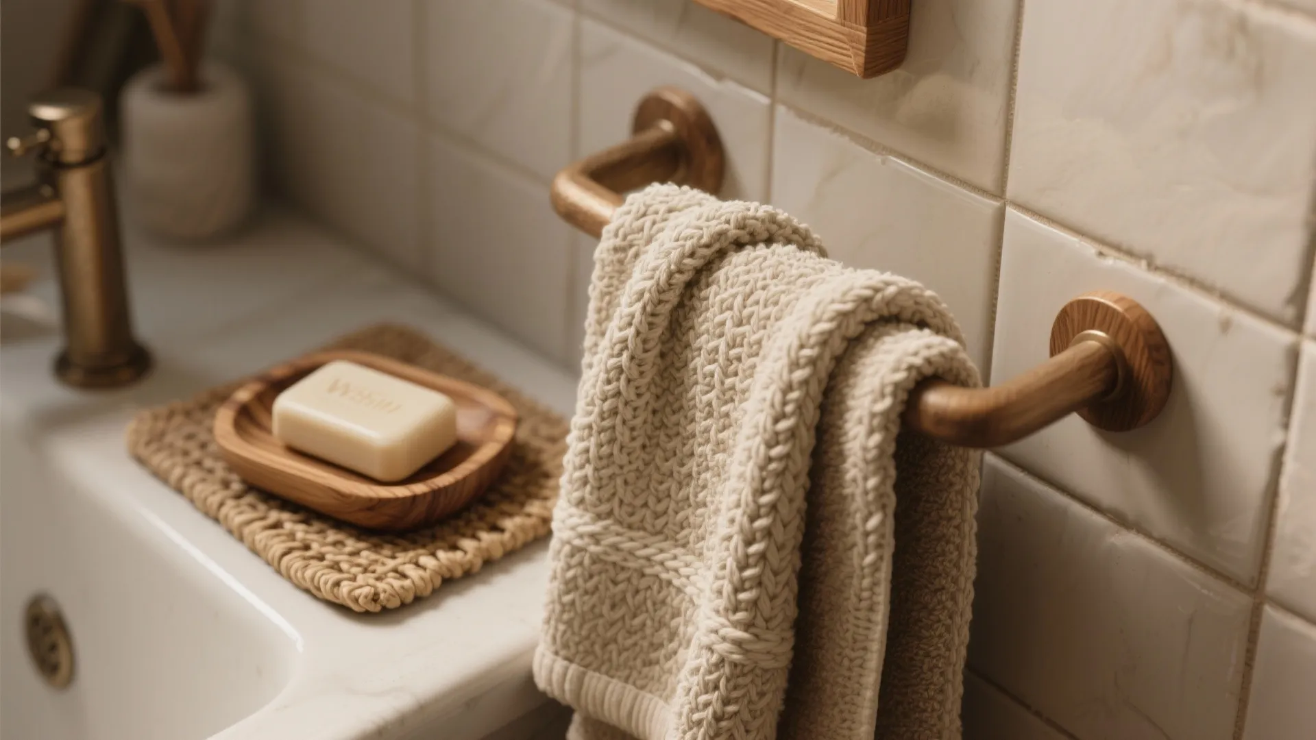 Texture and Warmth: Towels, Rugs, and Wood