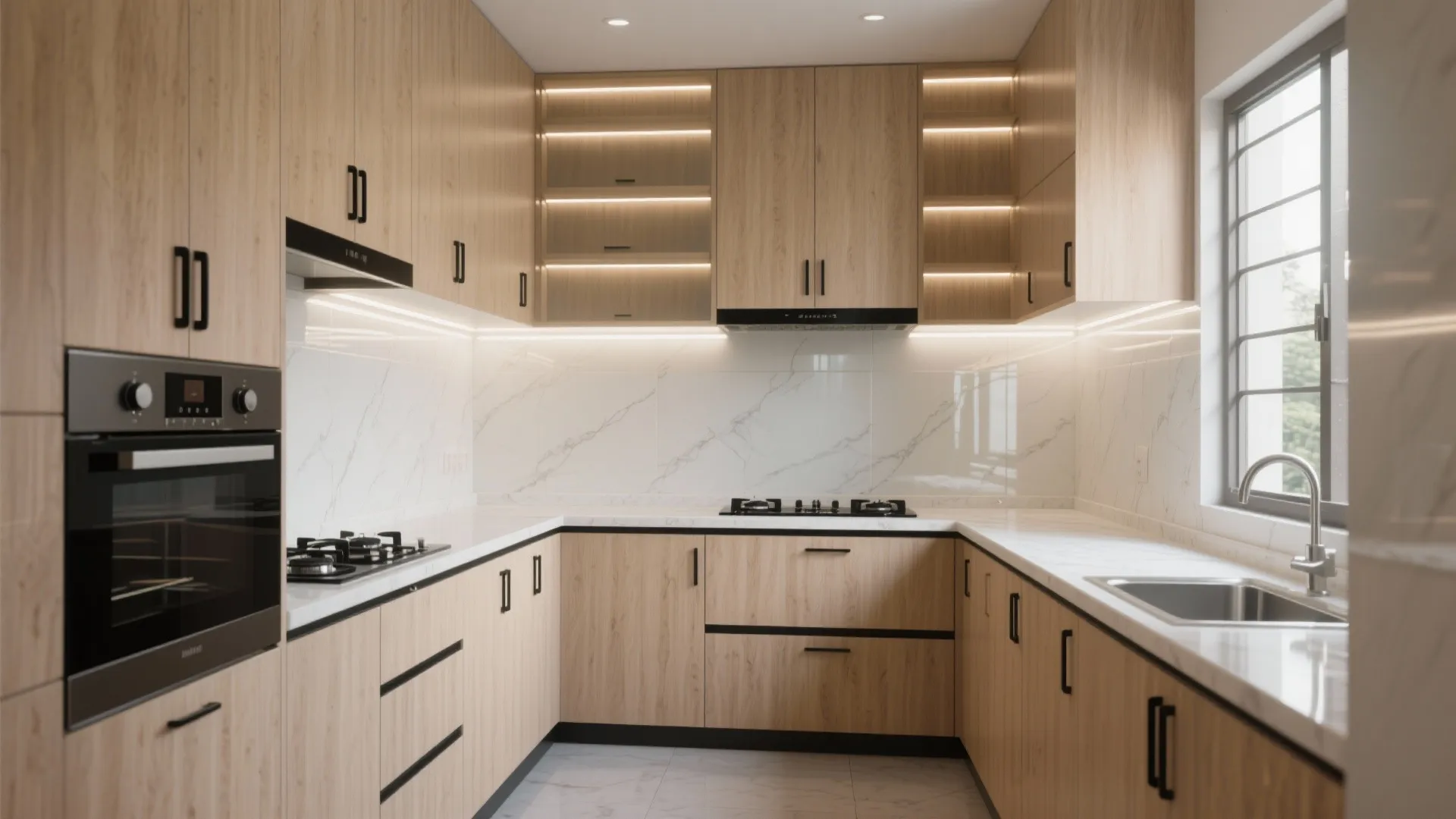 Modular kitchen with an L-shaped workflow