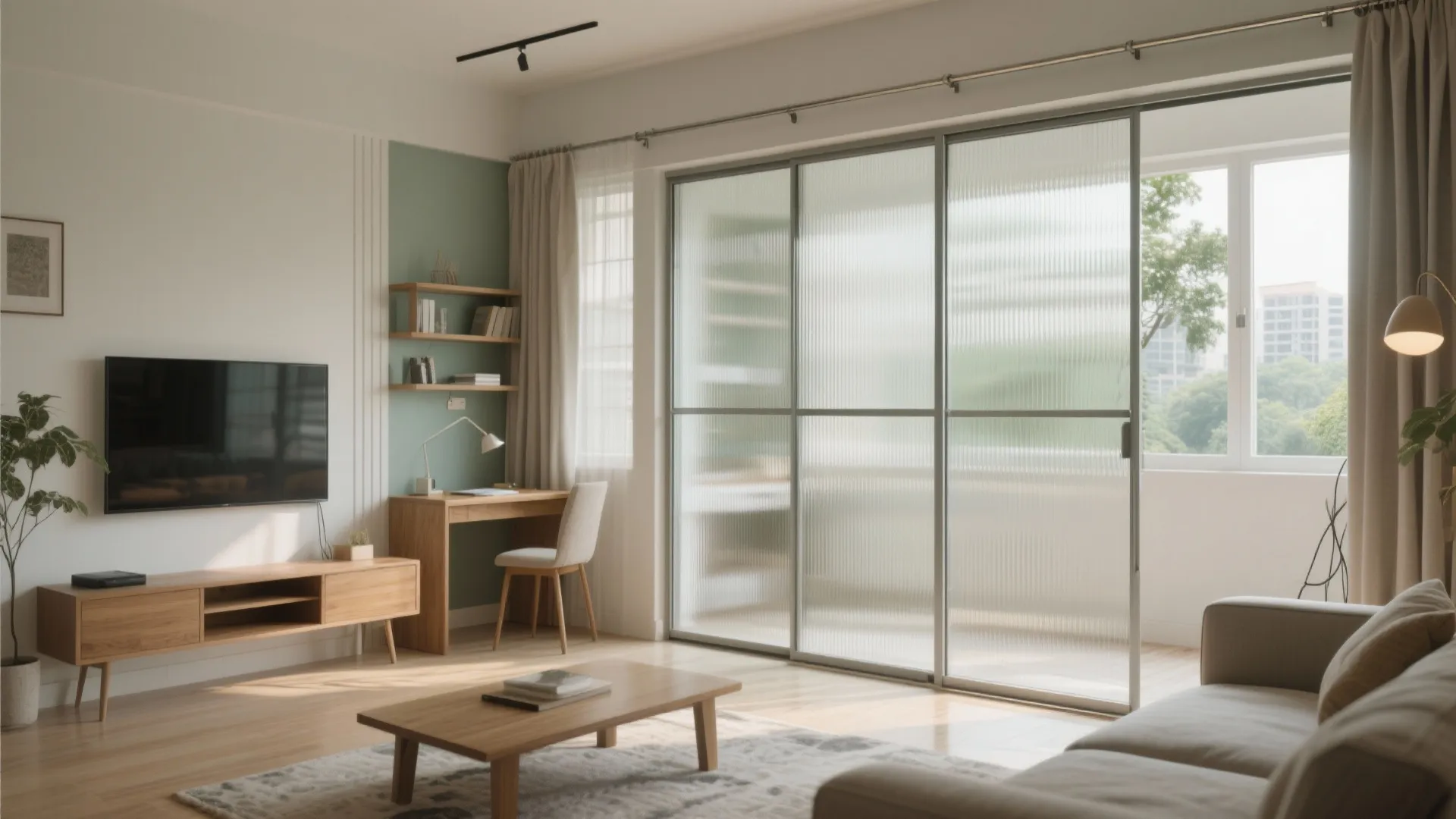 Smart zoning with sliding partitions in a 2 BHK