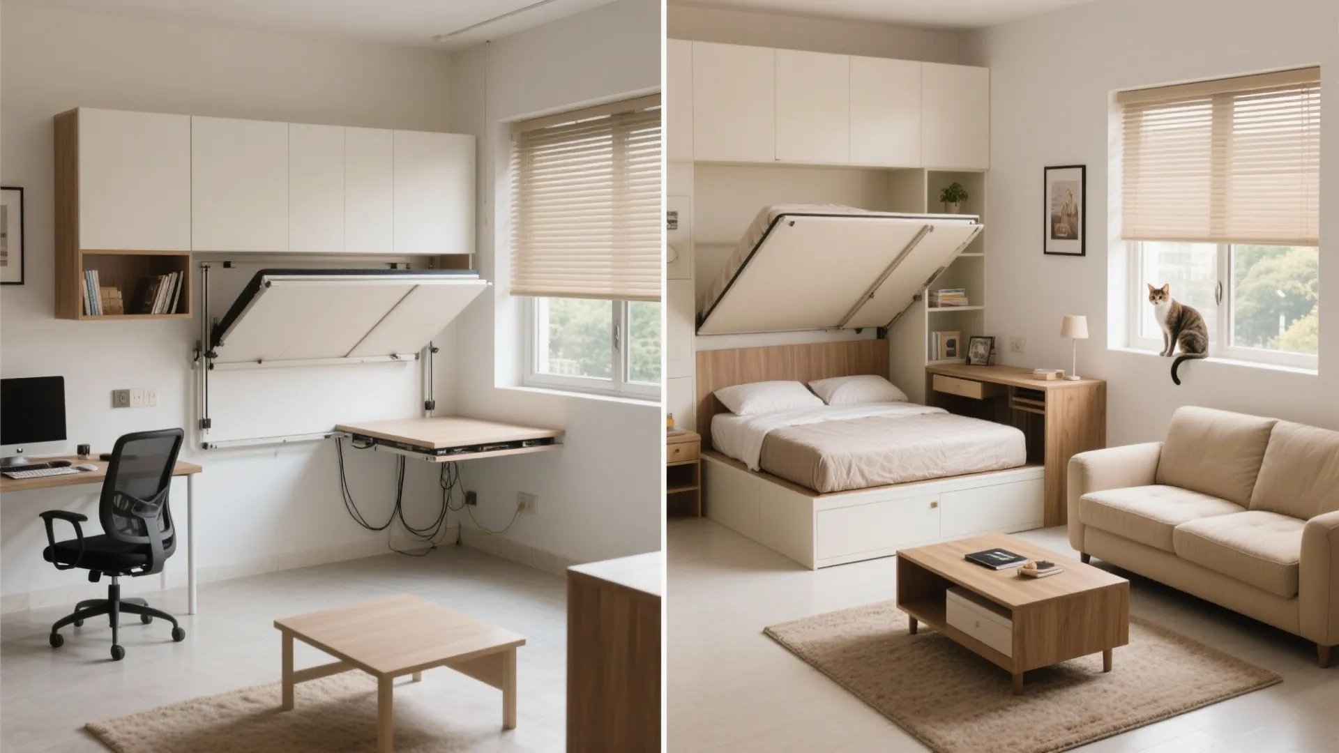 Transformable furniture and dual-purpose zones