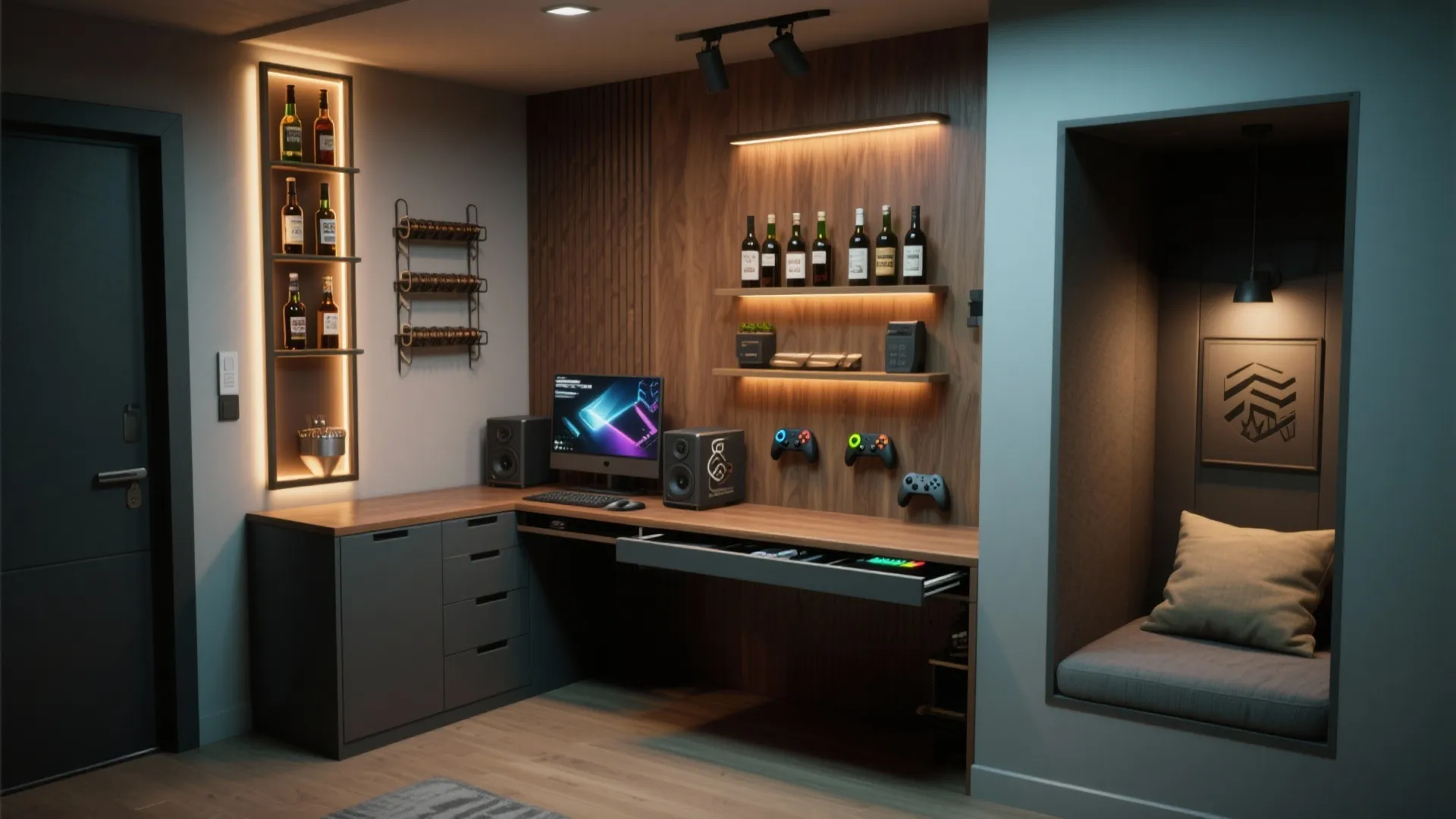 5. Themed Corner: Mini Bar, Gaming Hub, or Zen Spot