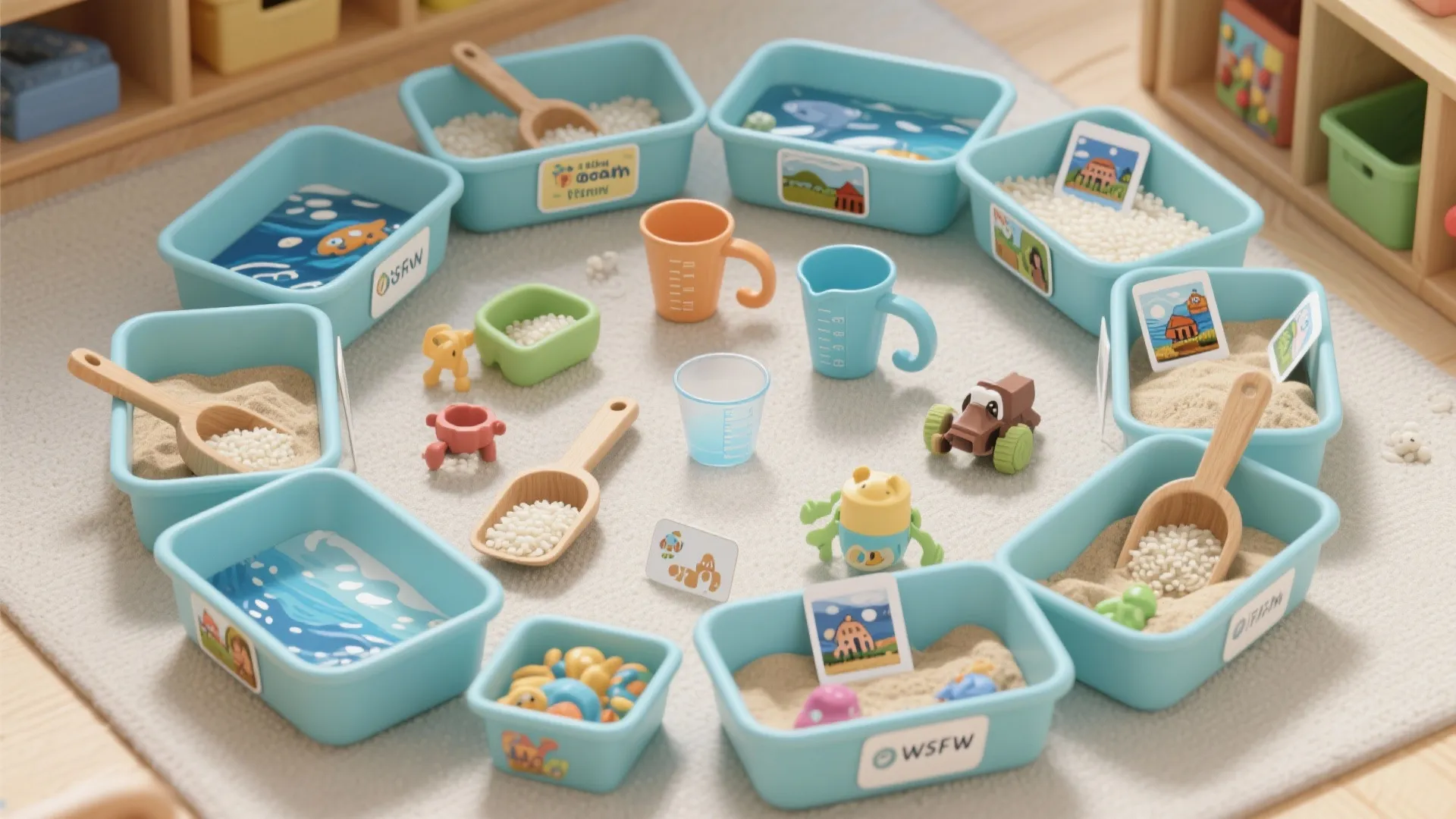 3. Themed Sensory Bins with Labels