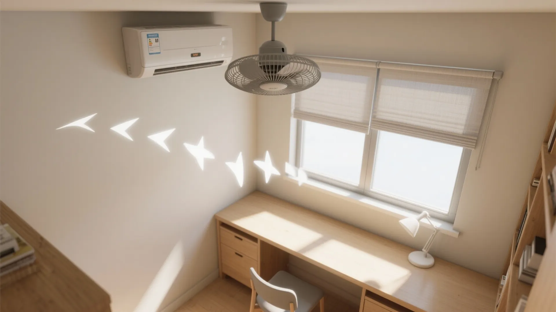 Thermal Layering: AC + Fan + Sun Control