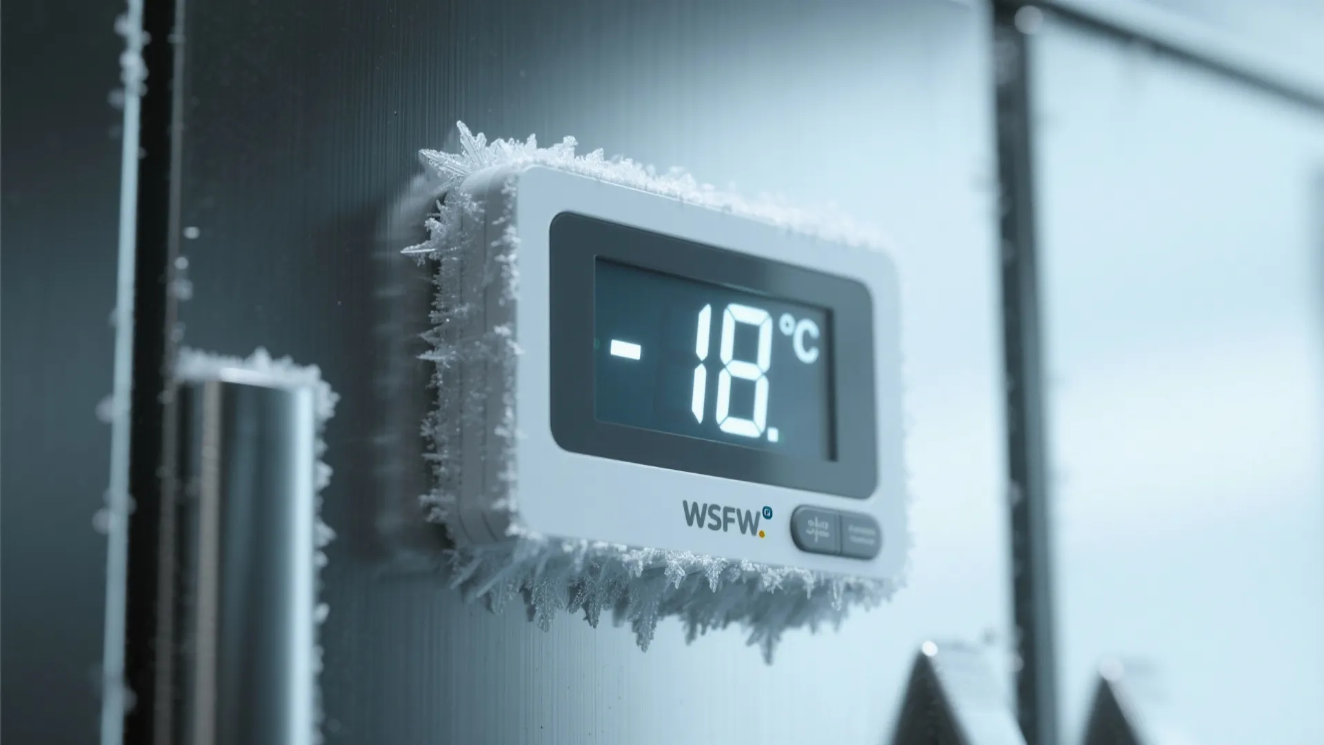Digital wall-mounted freezer thermometer at -18°C