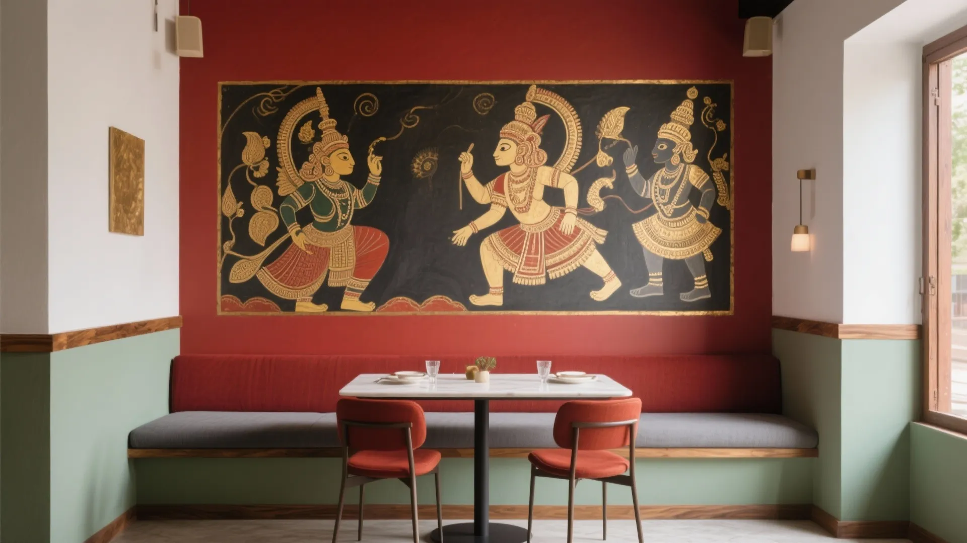 Hand-Painted Theyyam Mural Accent Wall