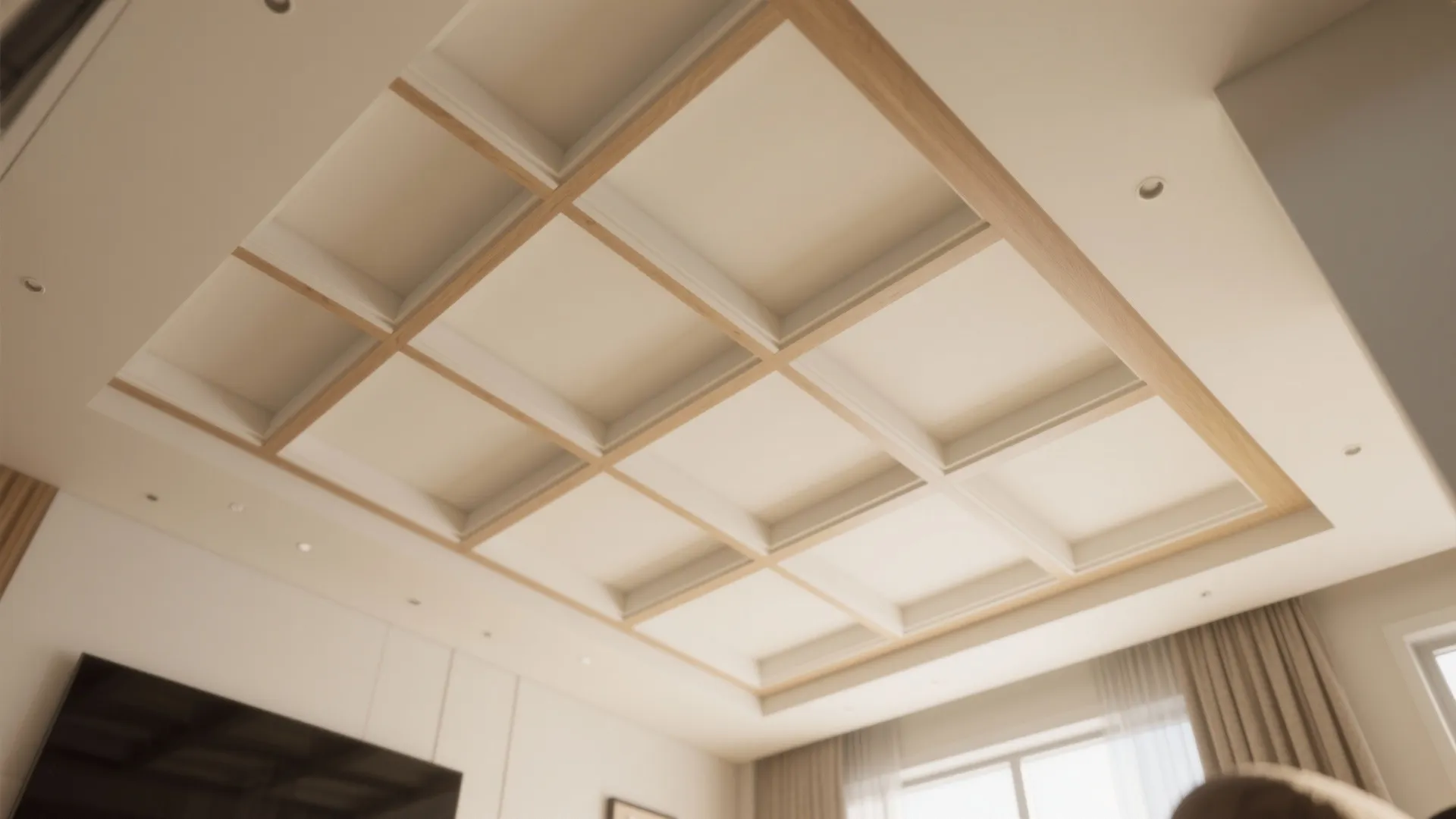 4) Ultra-Shallow Coffered Grid (Just Enough Lines)