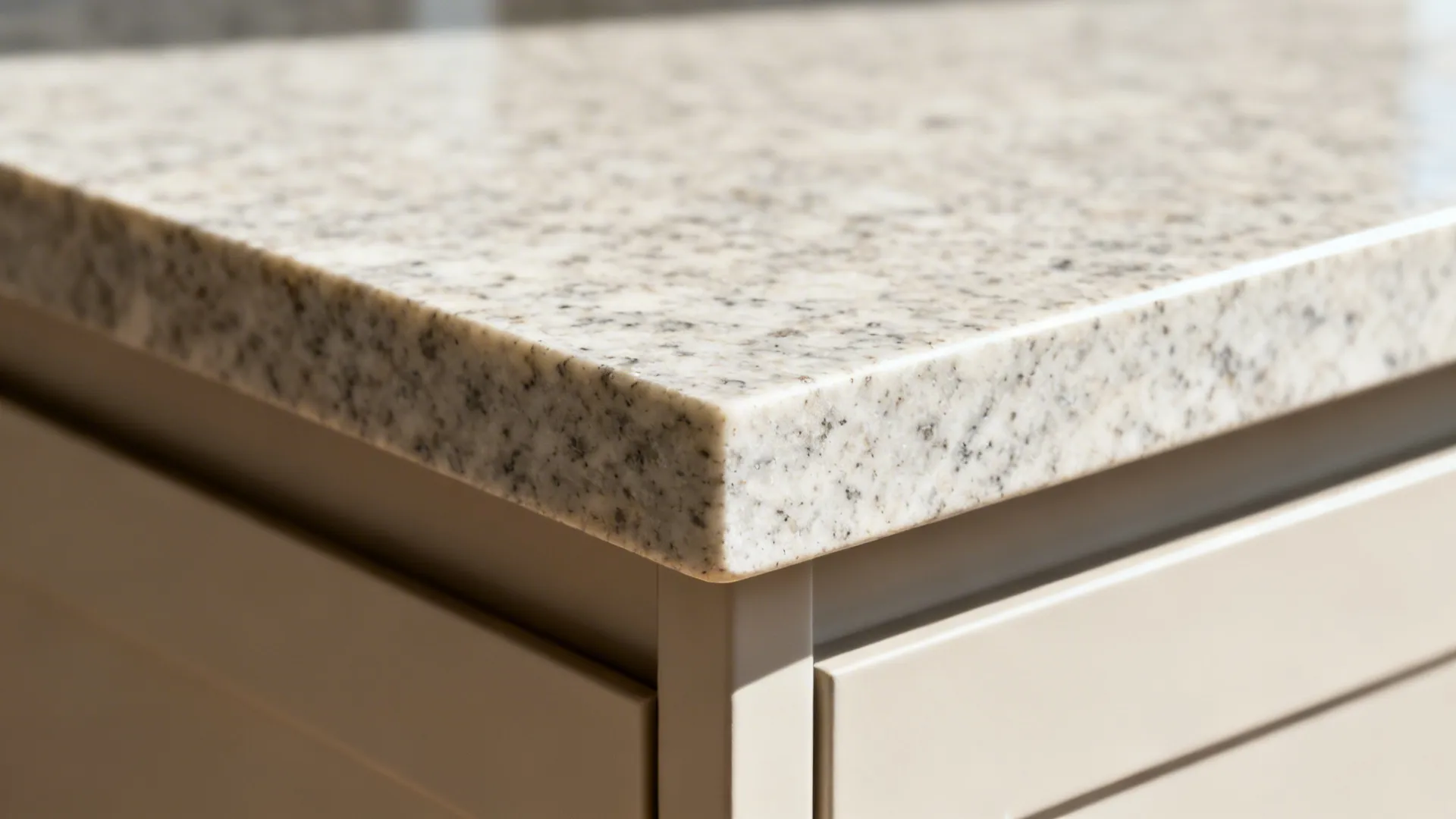 Close-up side view of a 20 mm granite edge with a crisp minimalist profile.