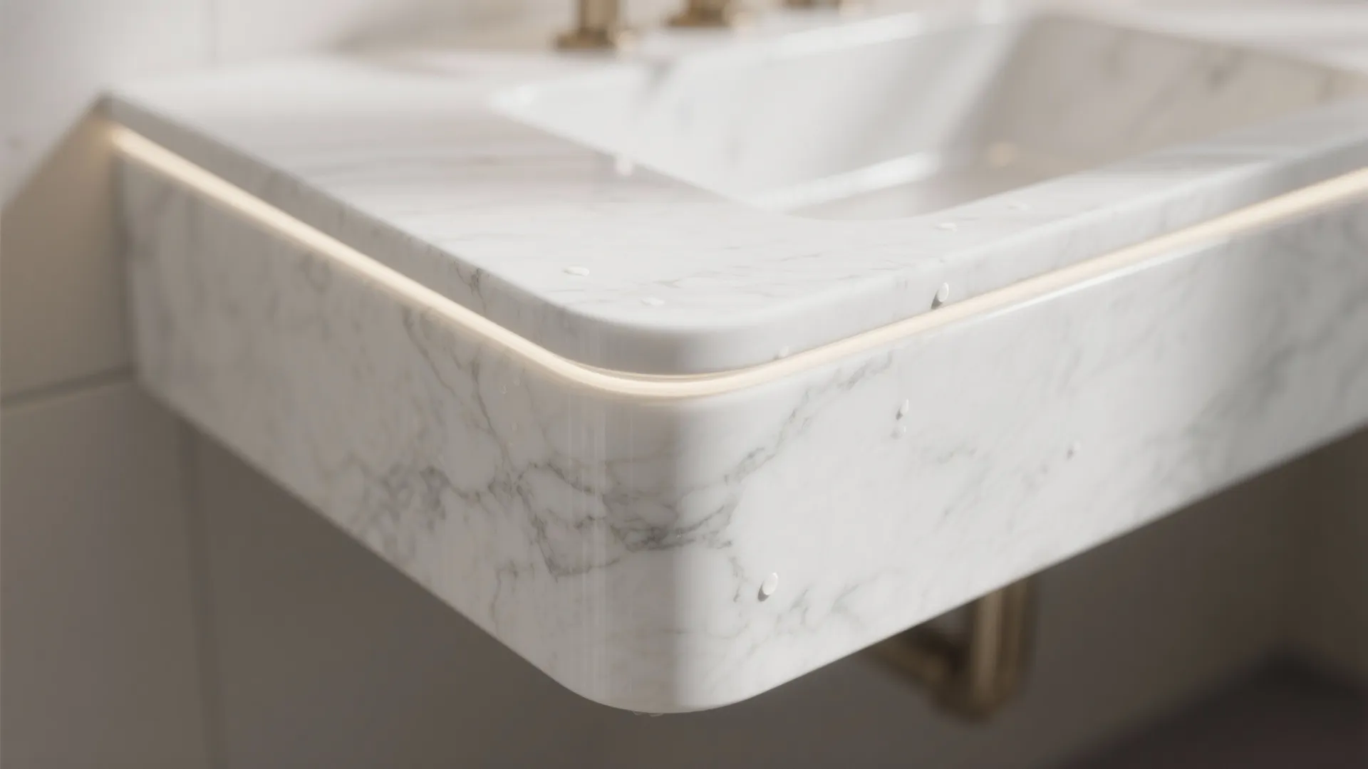 1. Floating white vanity with thin marble slab