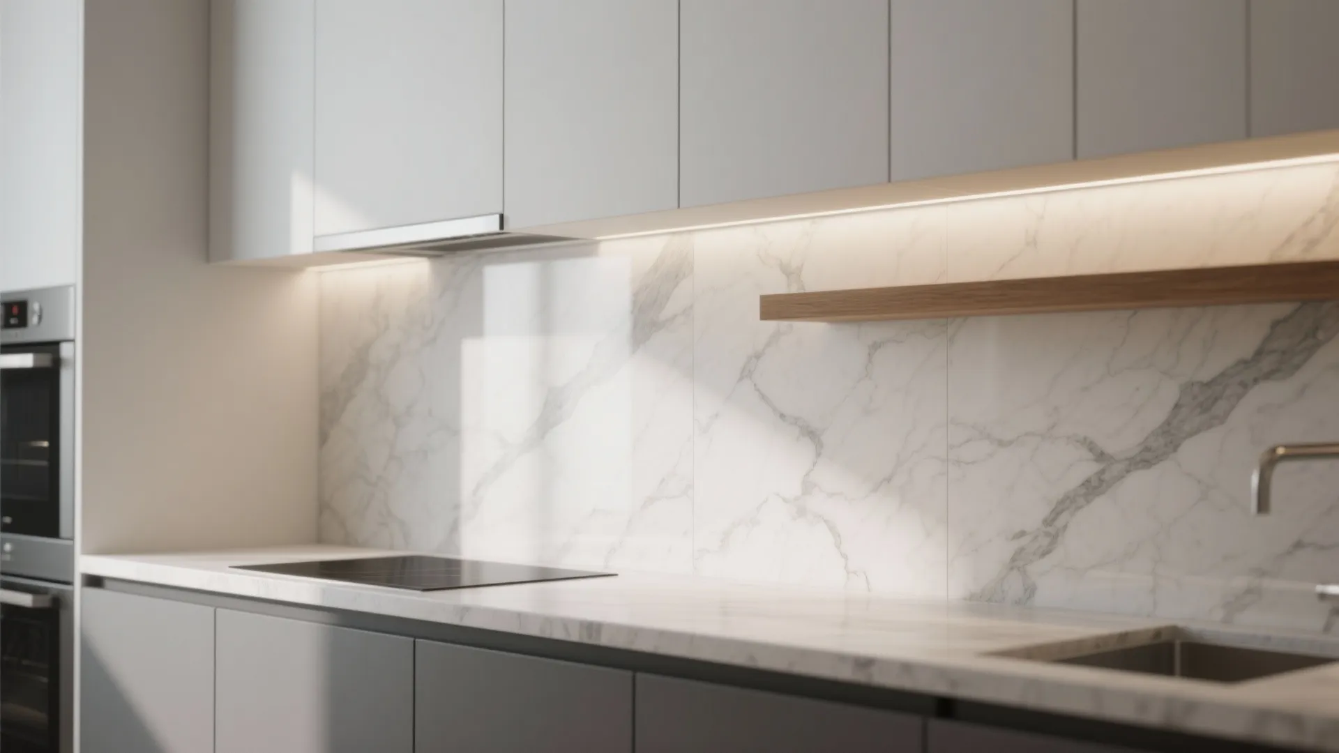 2. Thin slab or paneling for sleek continuity