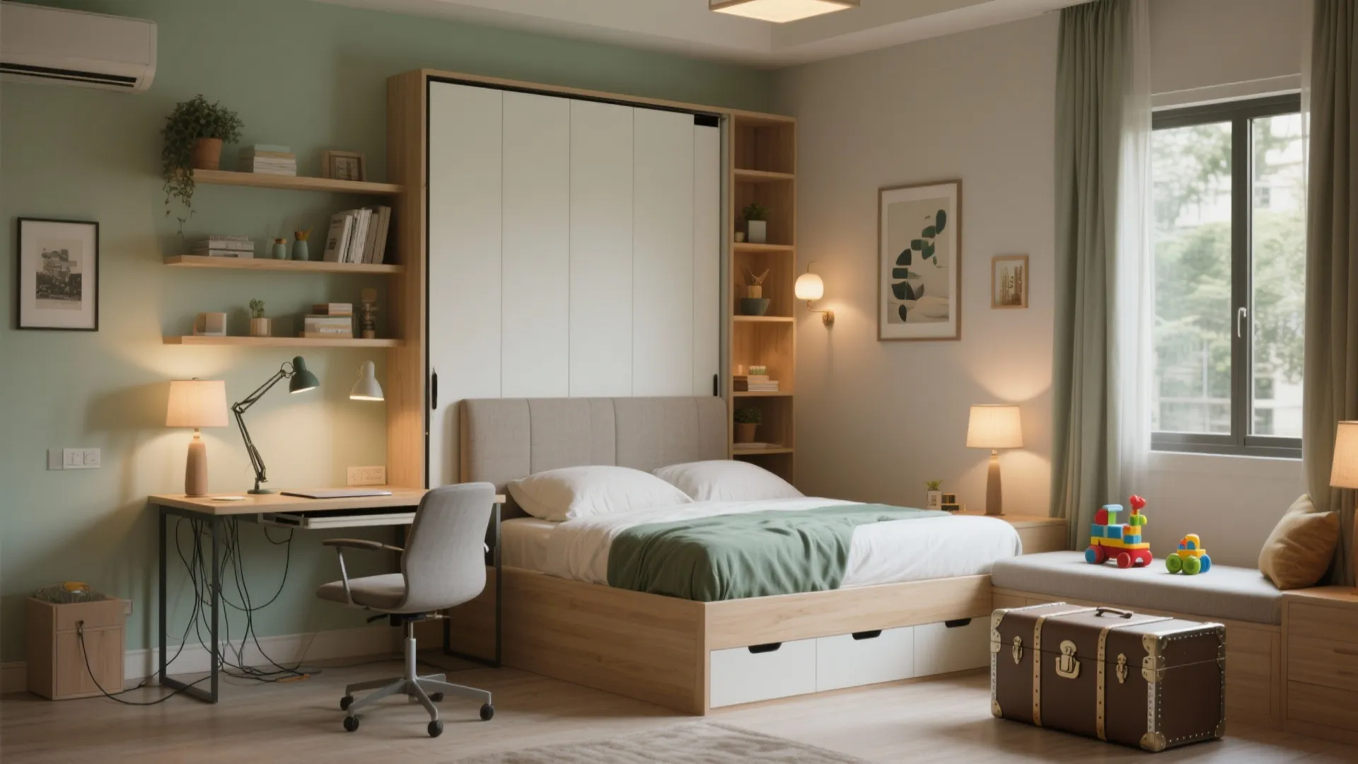 Multi-purpose third bedroom: guest room + study + play