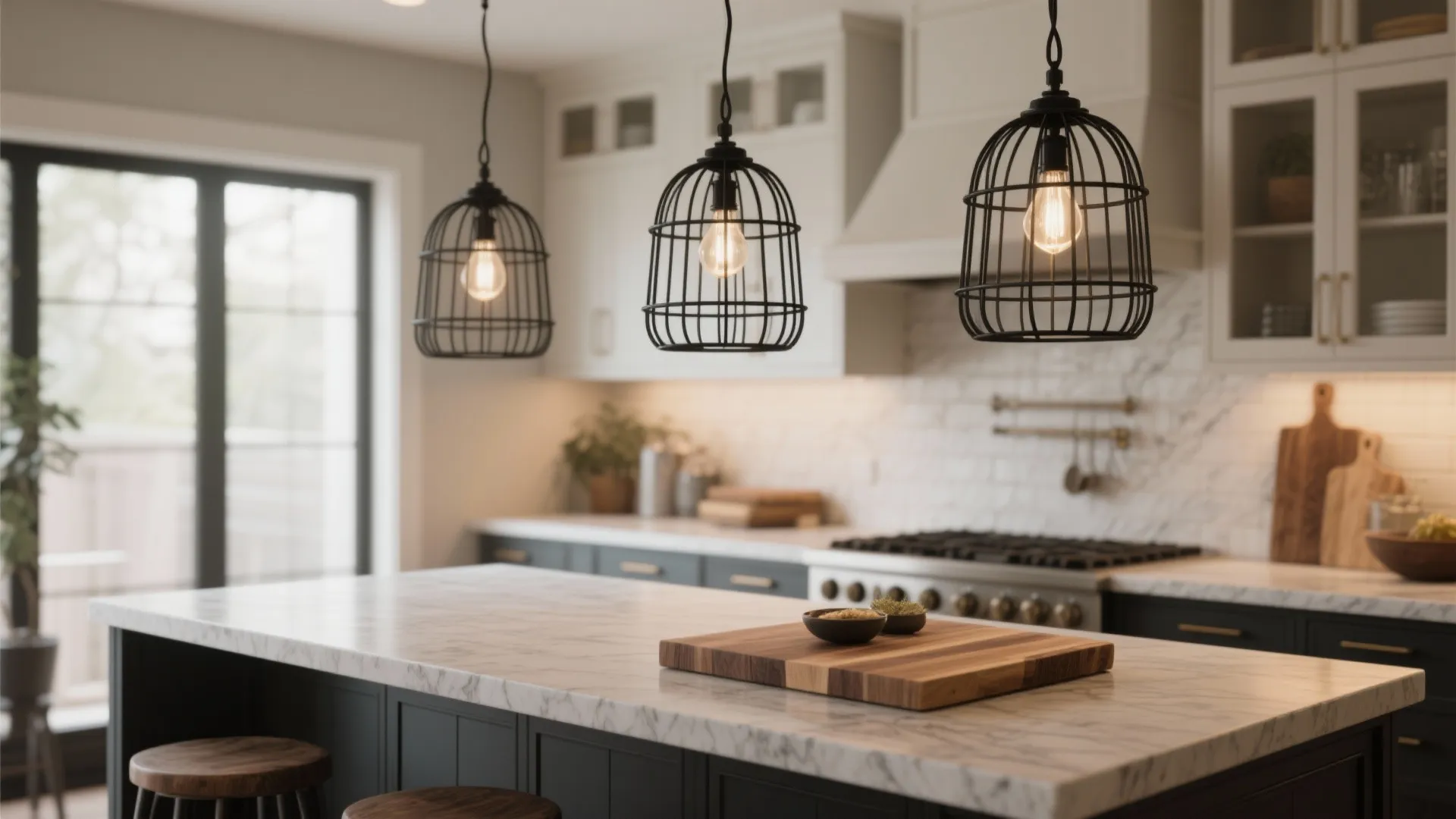 2. Row of Three Small Black Cage Pendants