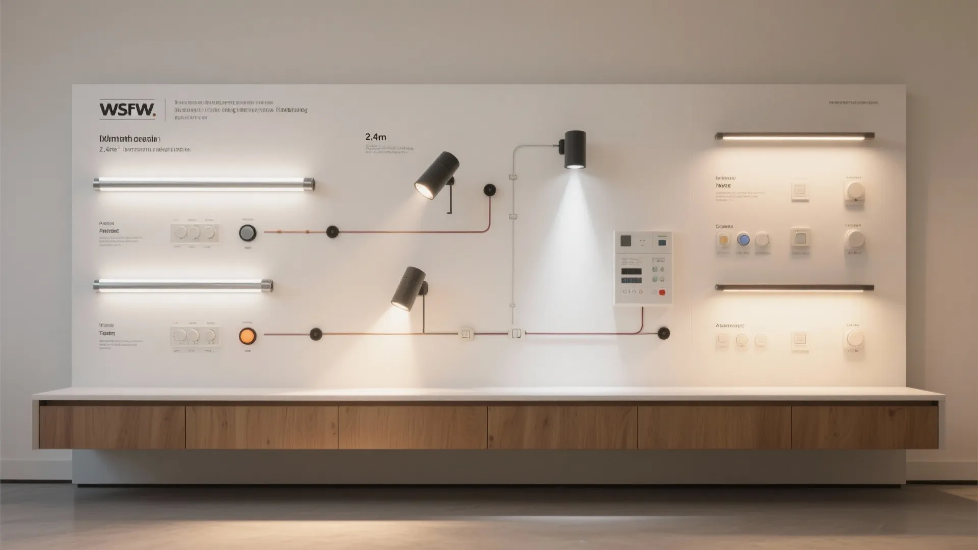Interactive demo wall with ambient, task, and accent circuits for beam and CCT comparison.