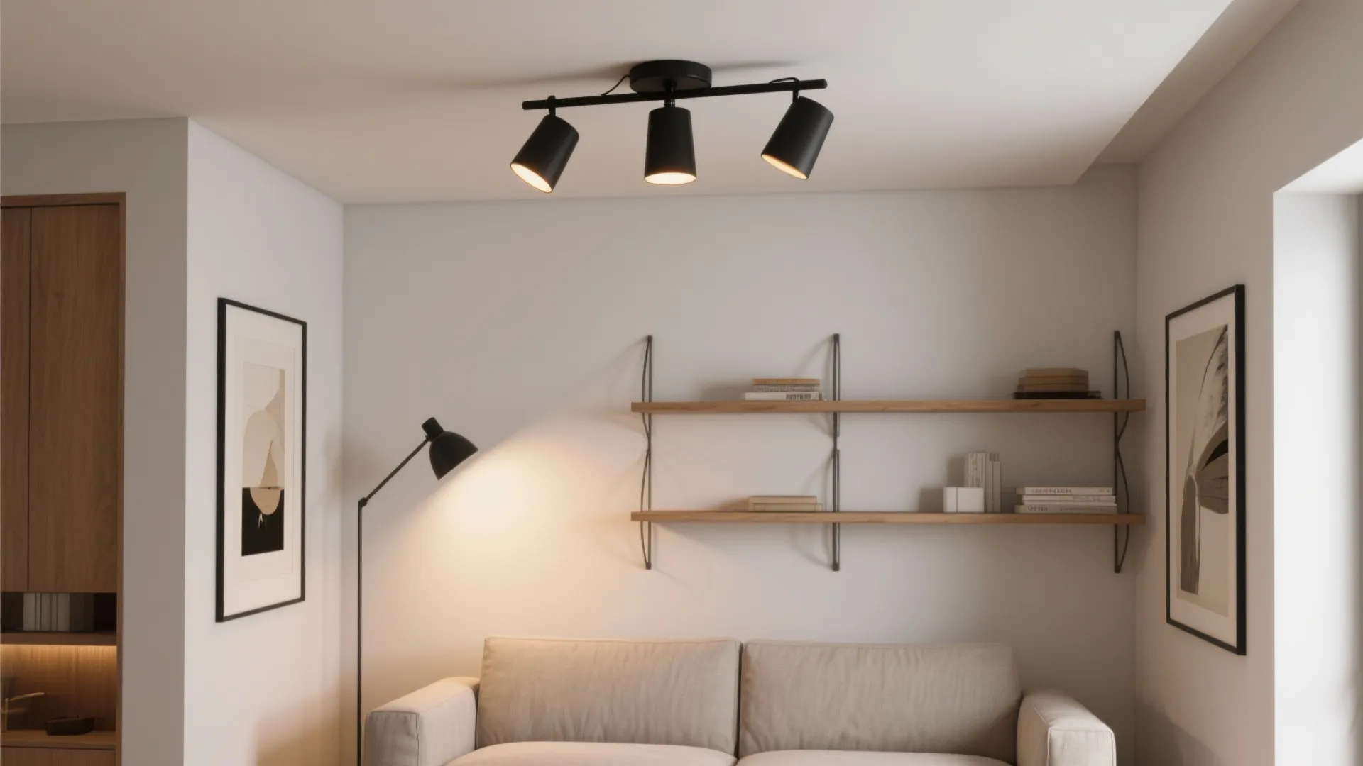 Minimalist three-light semi-flush for layered zones