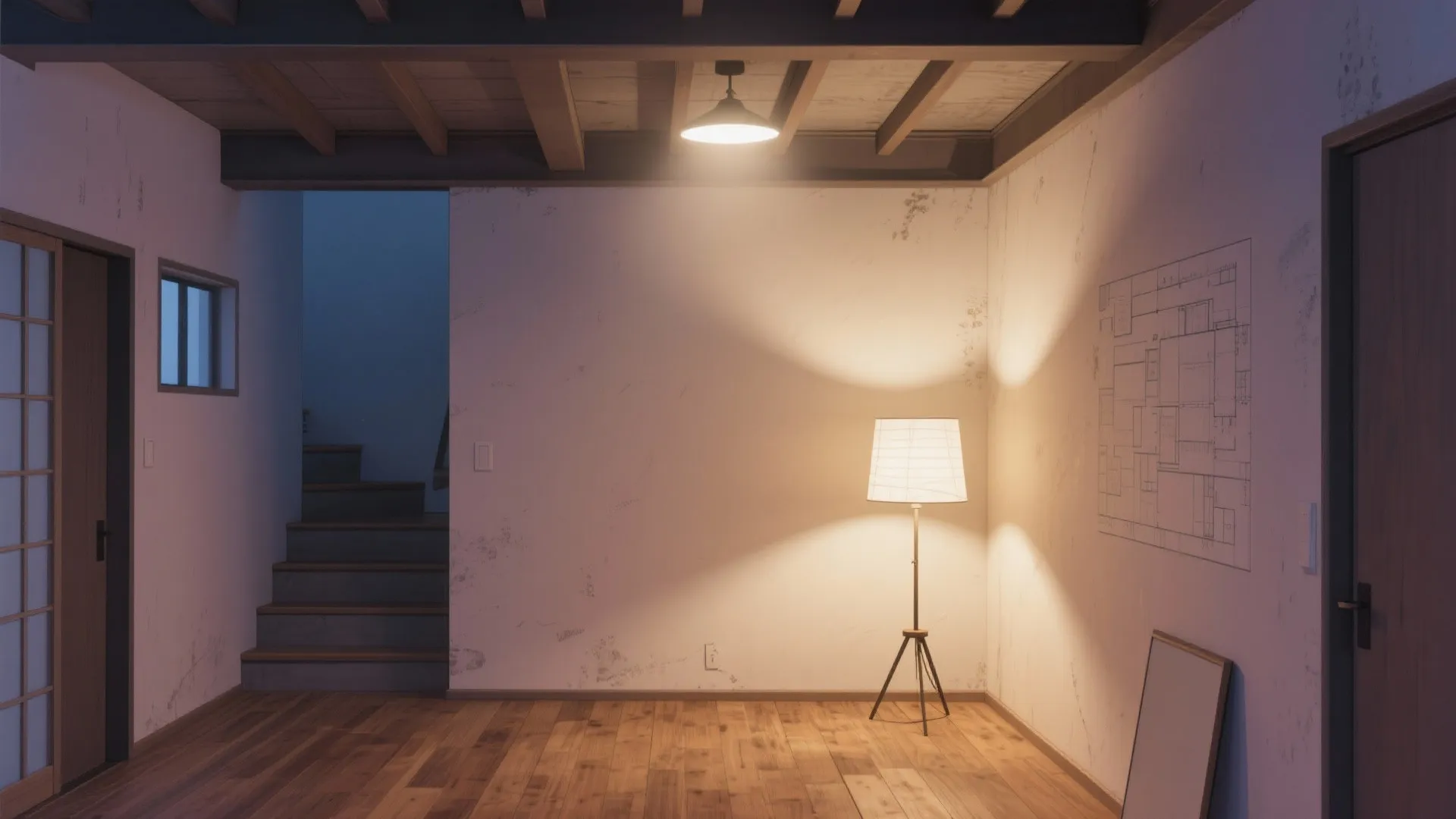 照明は“上1・下2”の三点：日式風格の陰影で広く見せる