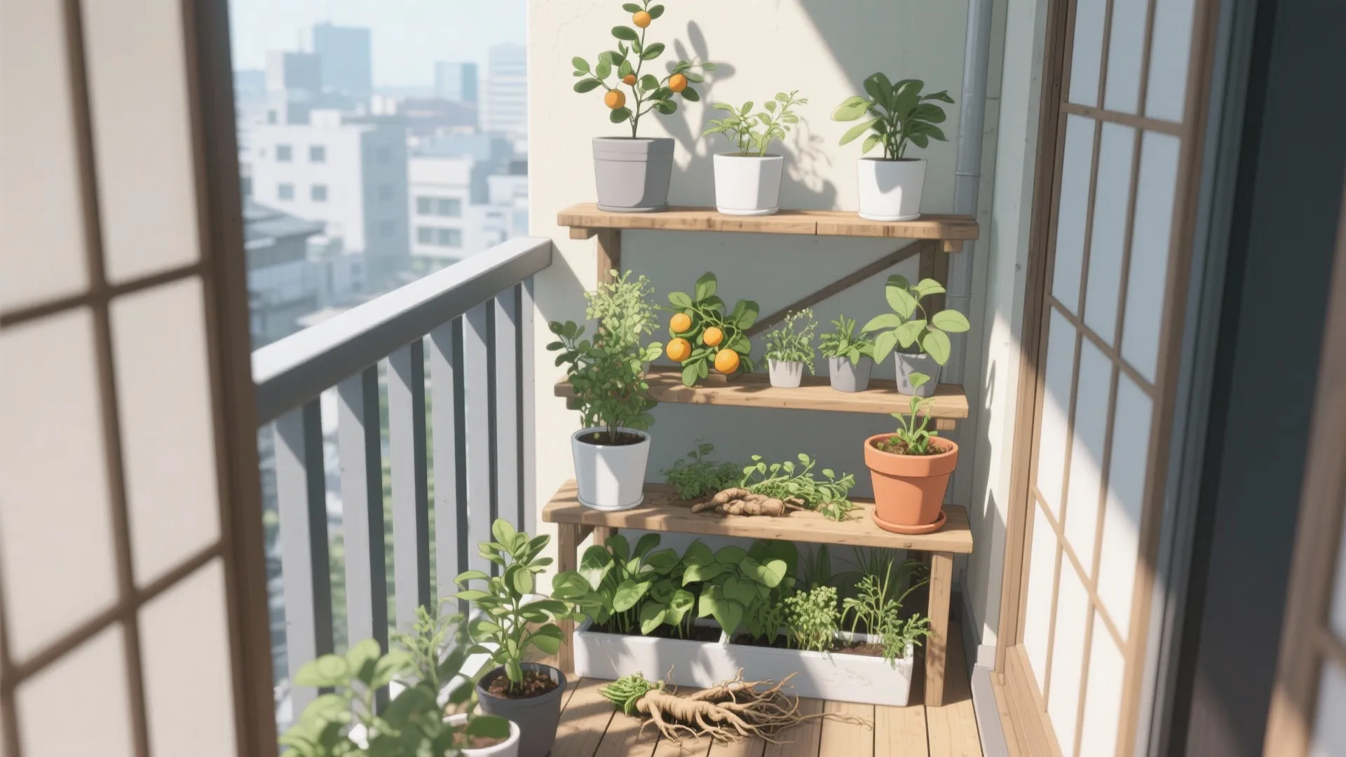 Tips 2: 鉢の高さを3段で分けて採光を最適化（日式風格の秩序）