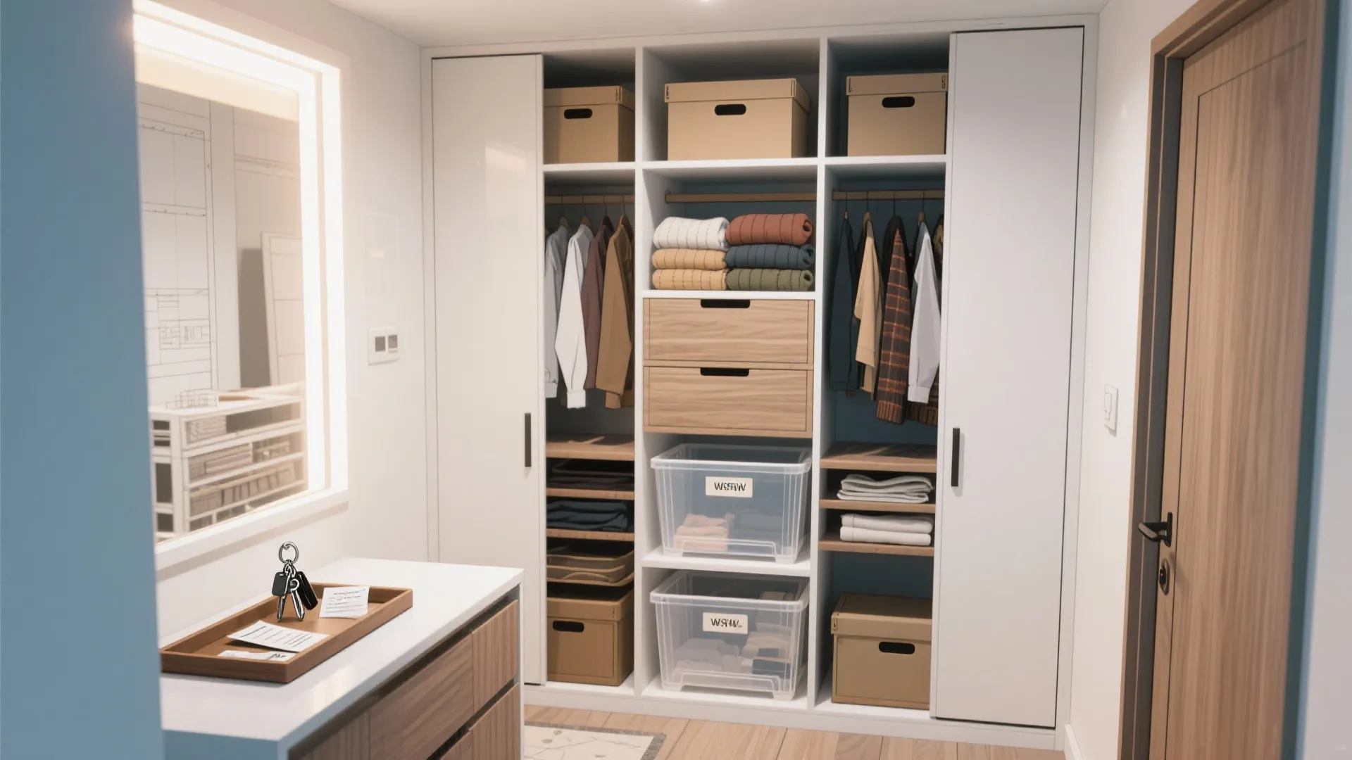 “三段の入れ子収納”で散らからない部屋に：収納技巧を動線へ接続