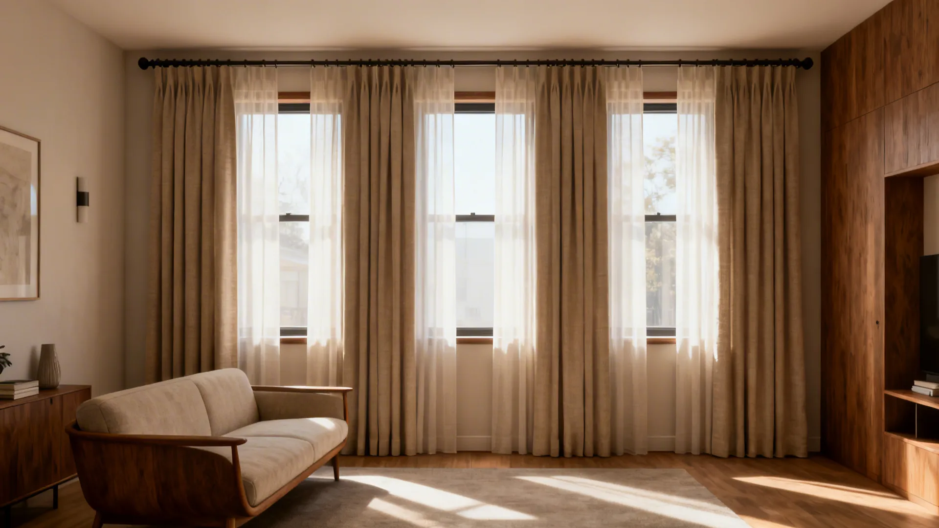 3 Window Living Room Curtain Ideas